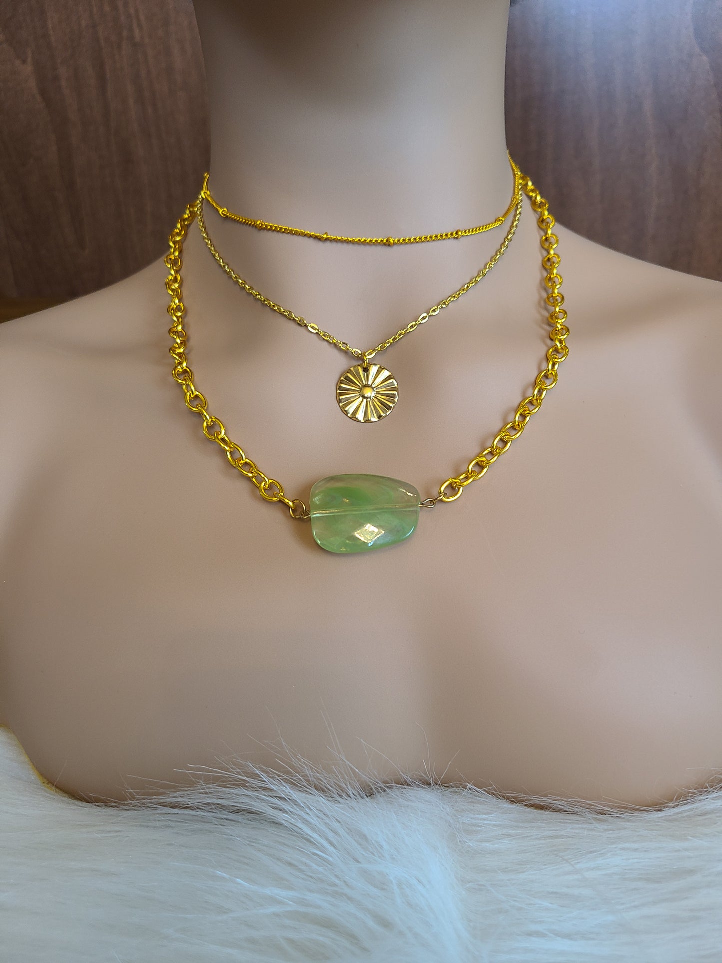 Chunky Jade Gold Pendant Necklace Set
