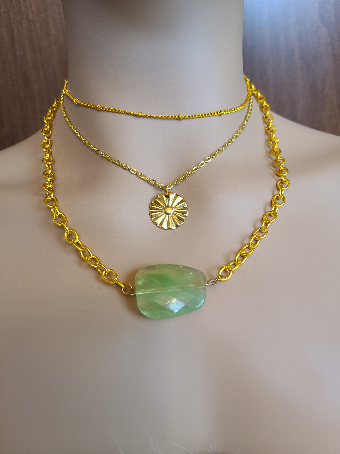 Chunky Jade Gold Pendant Necklace Set
