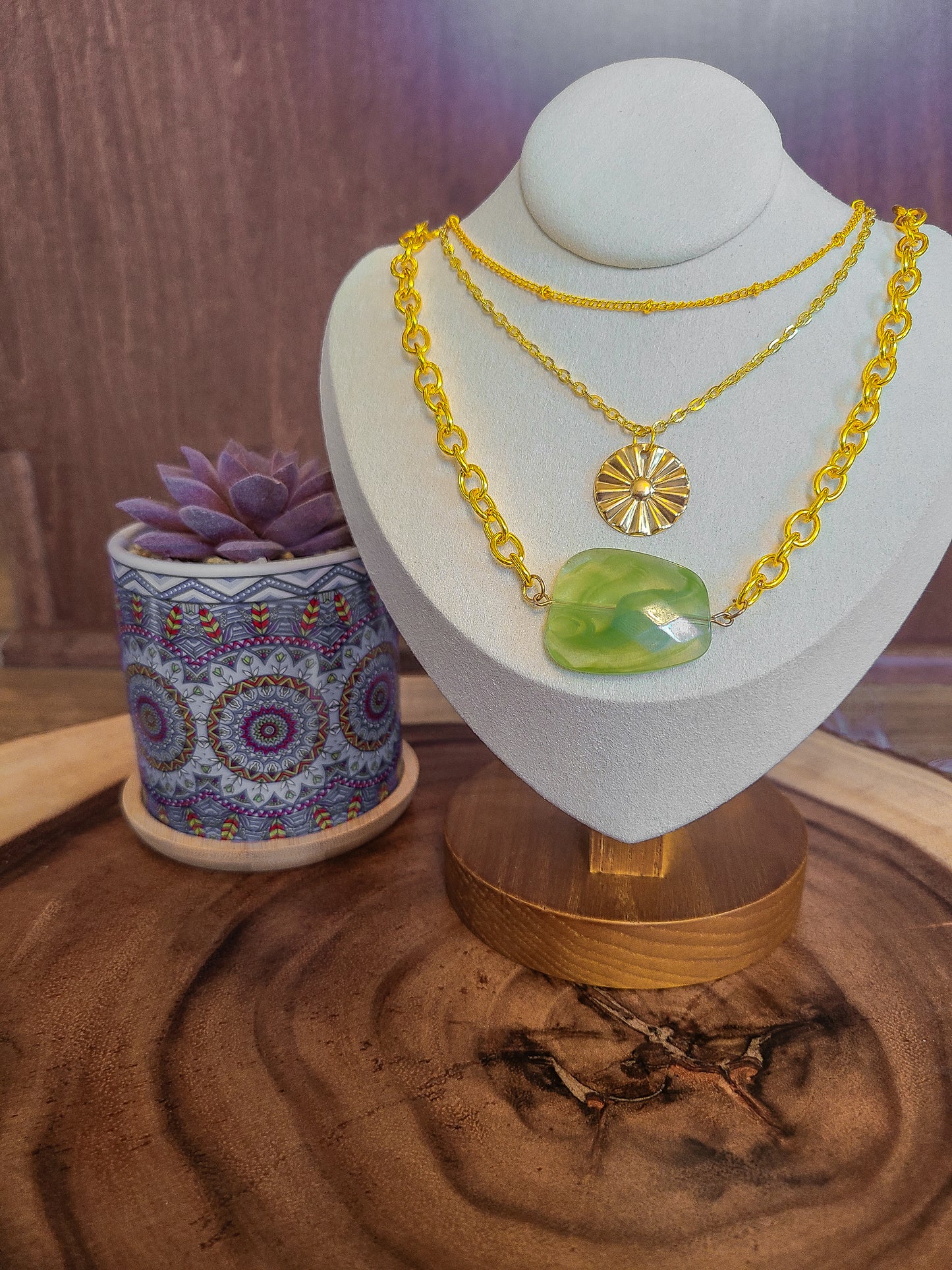 Chunky Jade Gold Pendant Necklace Set