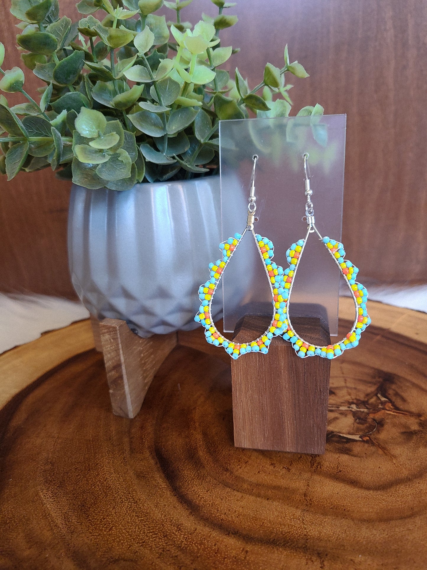 Multicolor Seed Bead Teardrop Earrings