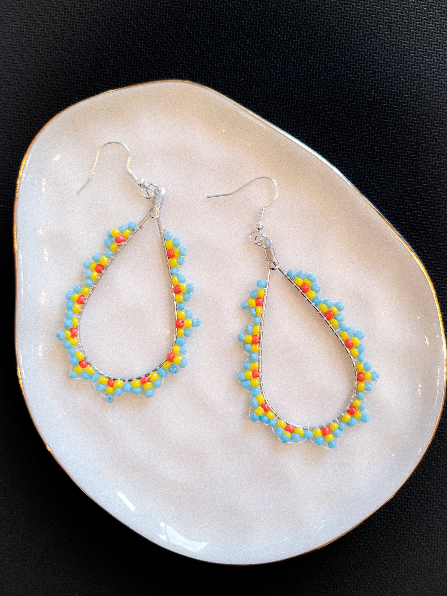 Multicolor Seed Bead Teardrop Earrings