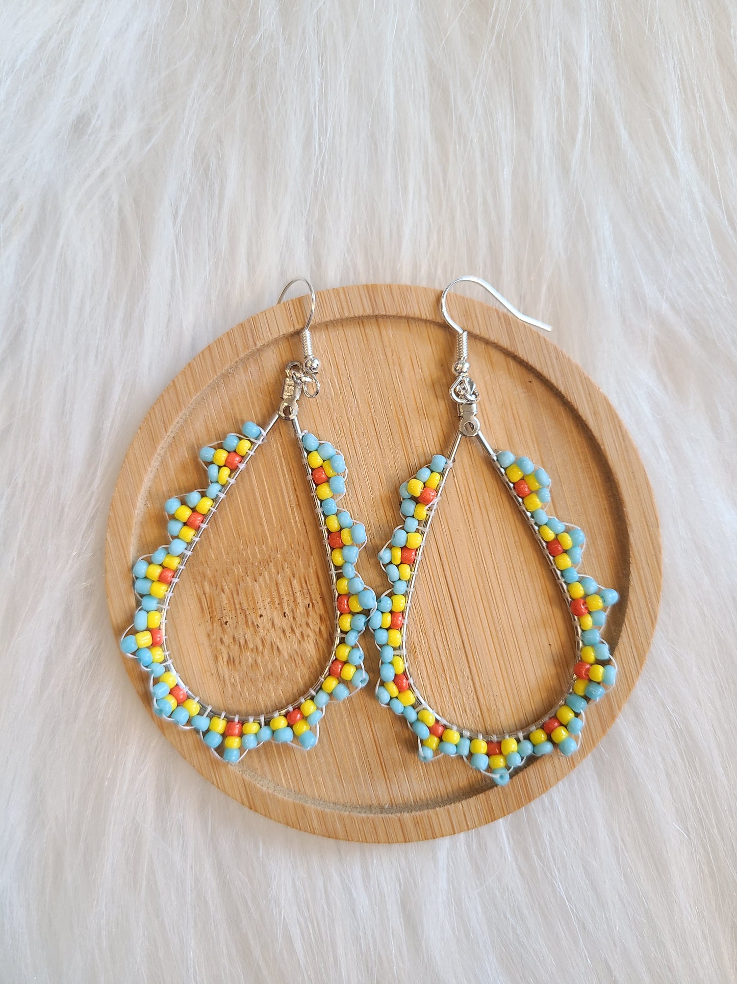 Multicolor Seed Bead Teardrop Earrings