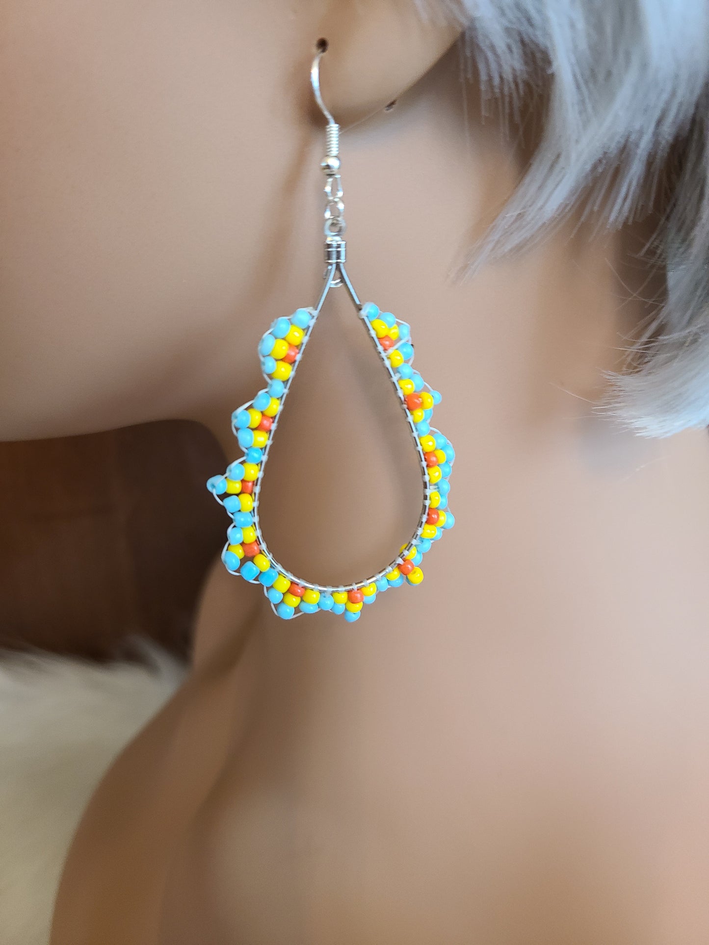 Multicolor Seed Bead Teardrop Earrings