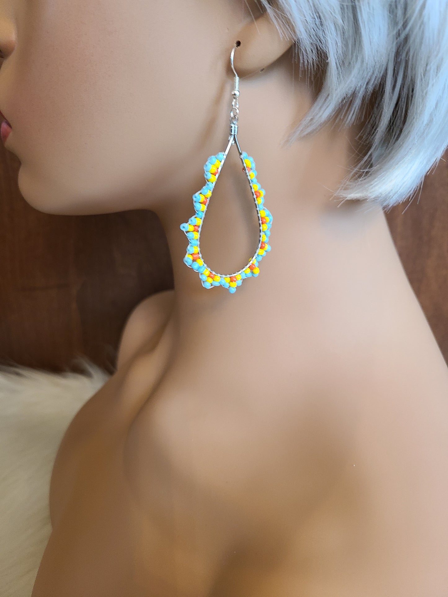 Multicolor Seed Bead Teardrop Earrings
