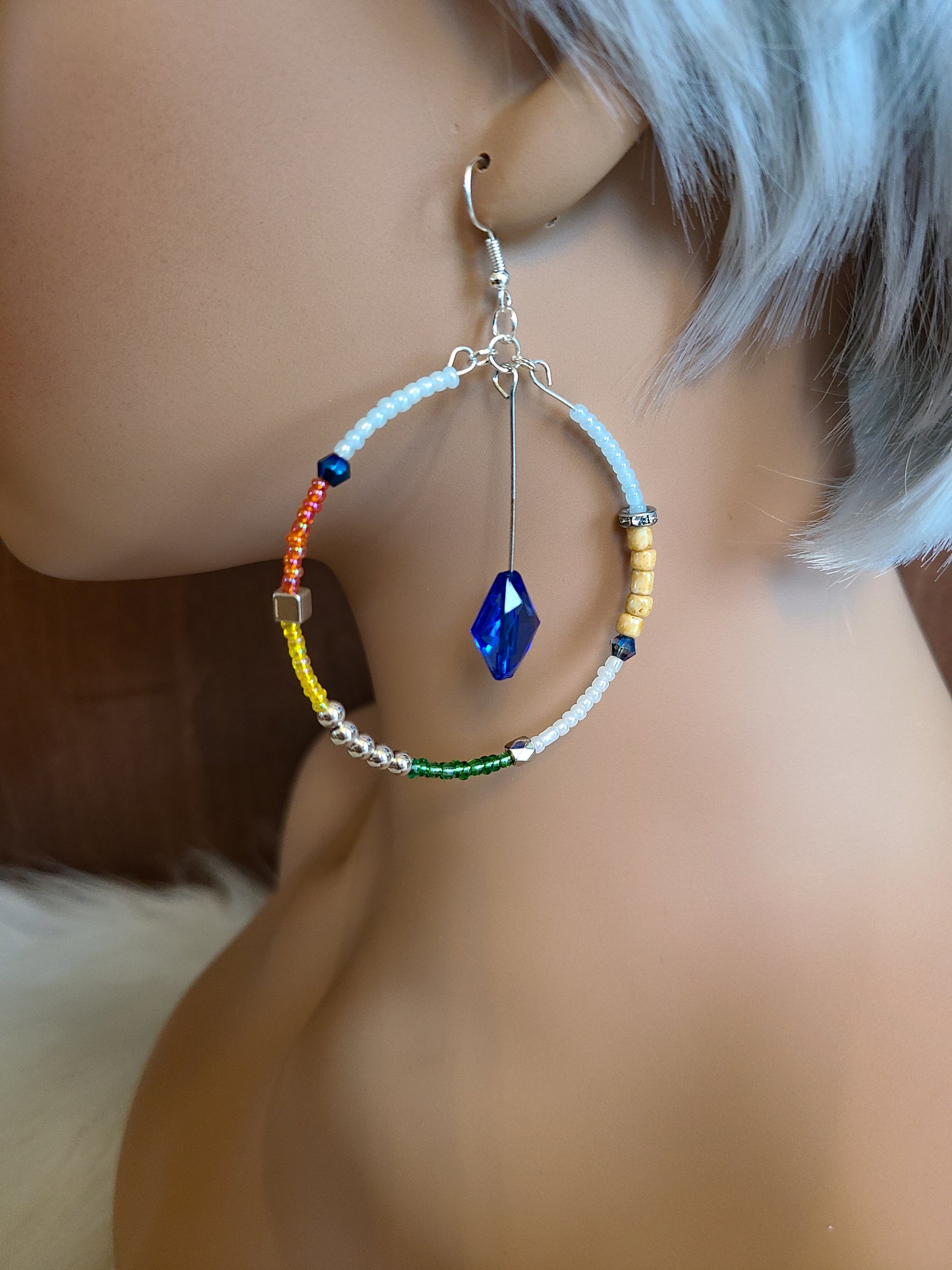 Mixed Media Multicolor Seed Bead Hoop Earrings