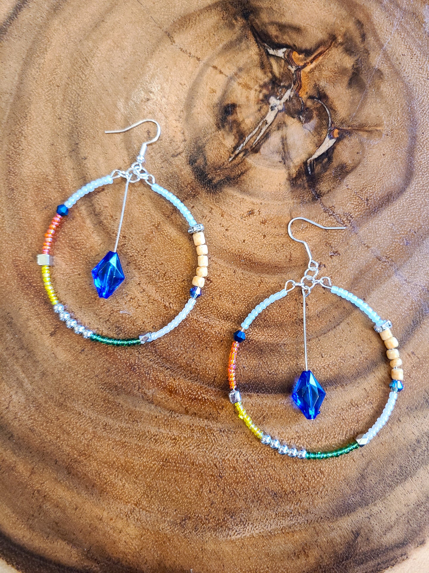 Mixed Media Multicolor Seed Bead Hoop Earrings