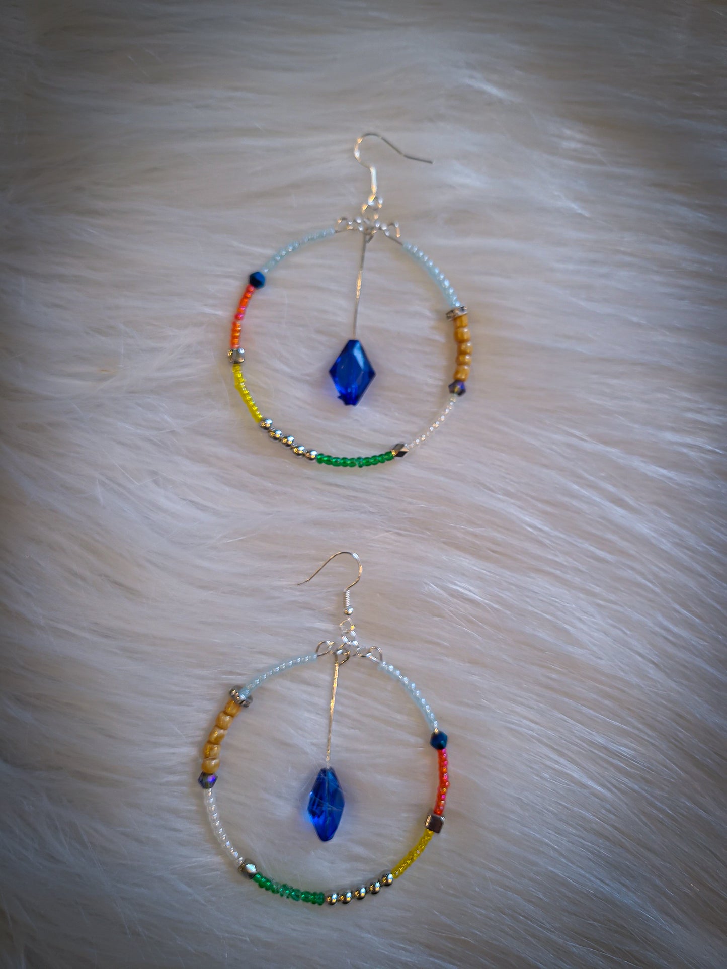 Mixed Media Multicolor Seed Bead Hoop Earrings