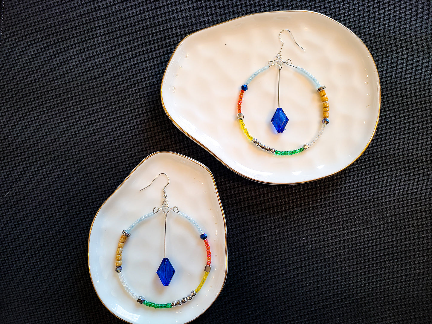 Mixed Media Multicolor Seed Bead Hoop Earrings