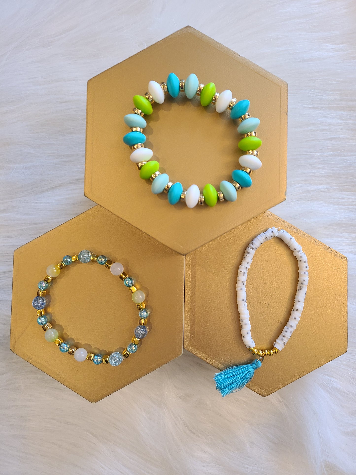 Blue and Gold Beaded Bracelet Set