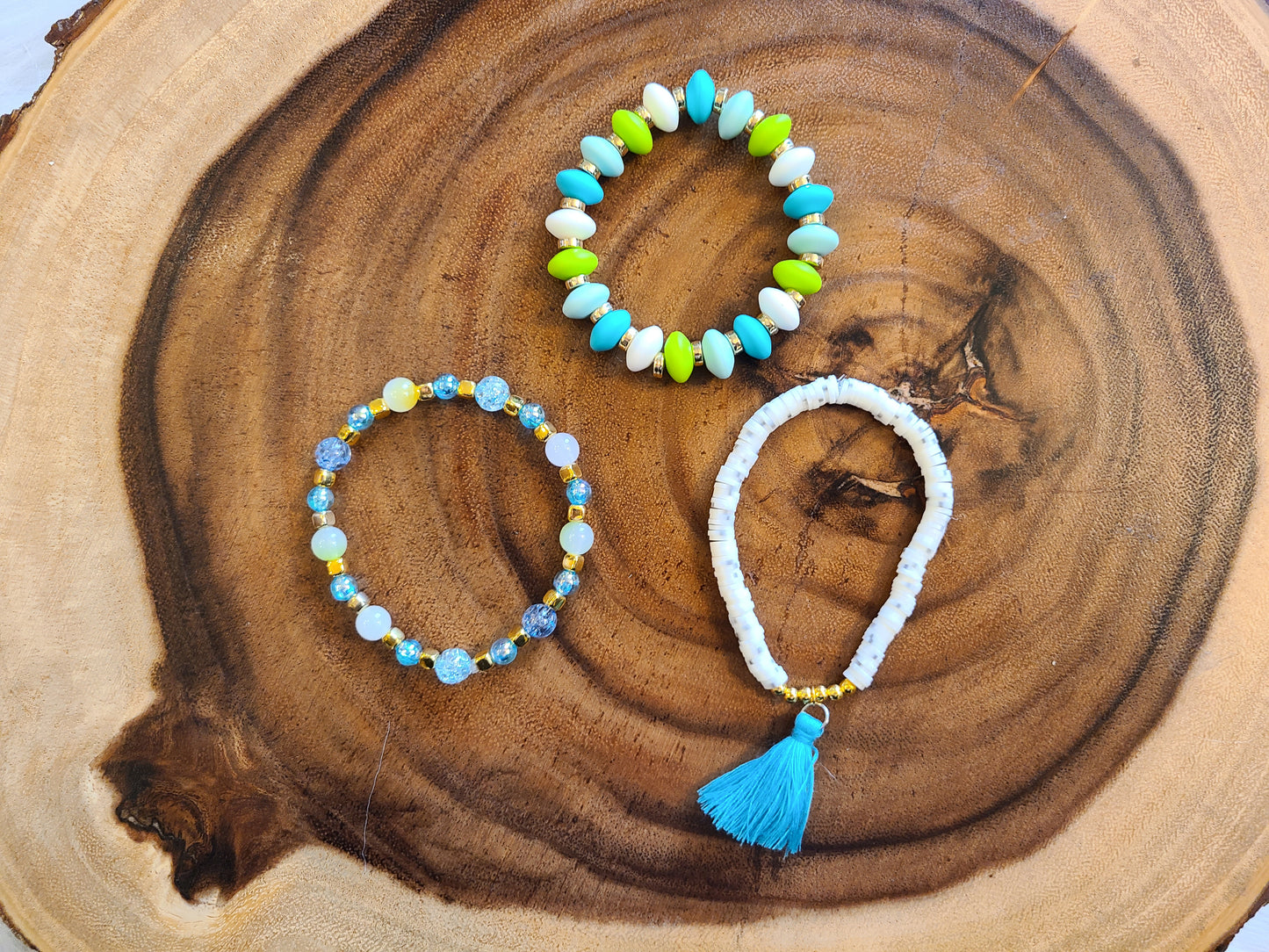Blue and Gold Beaded Bracelet Set