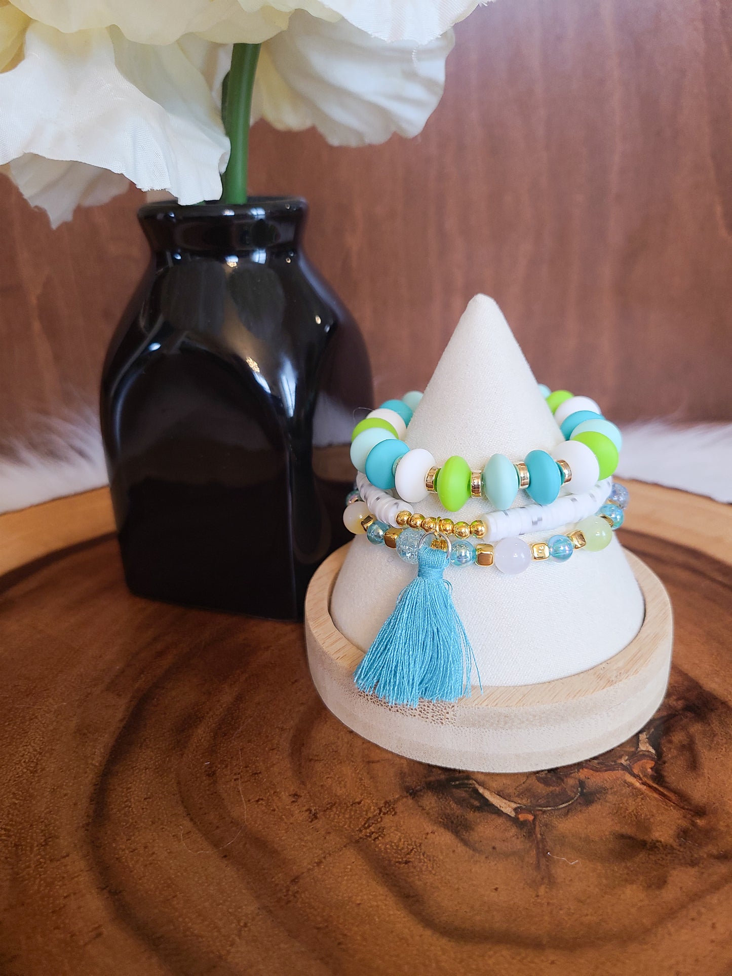 Blue and Gold Beaded Bracelet Set