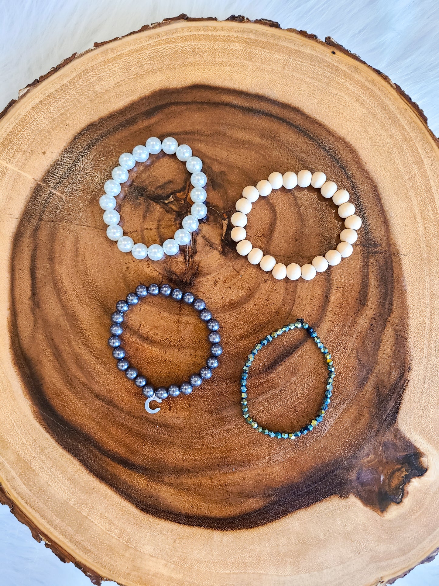 Custom Personalized Initial Mixed Media Bracelet Gift Set