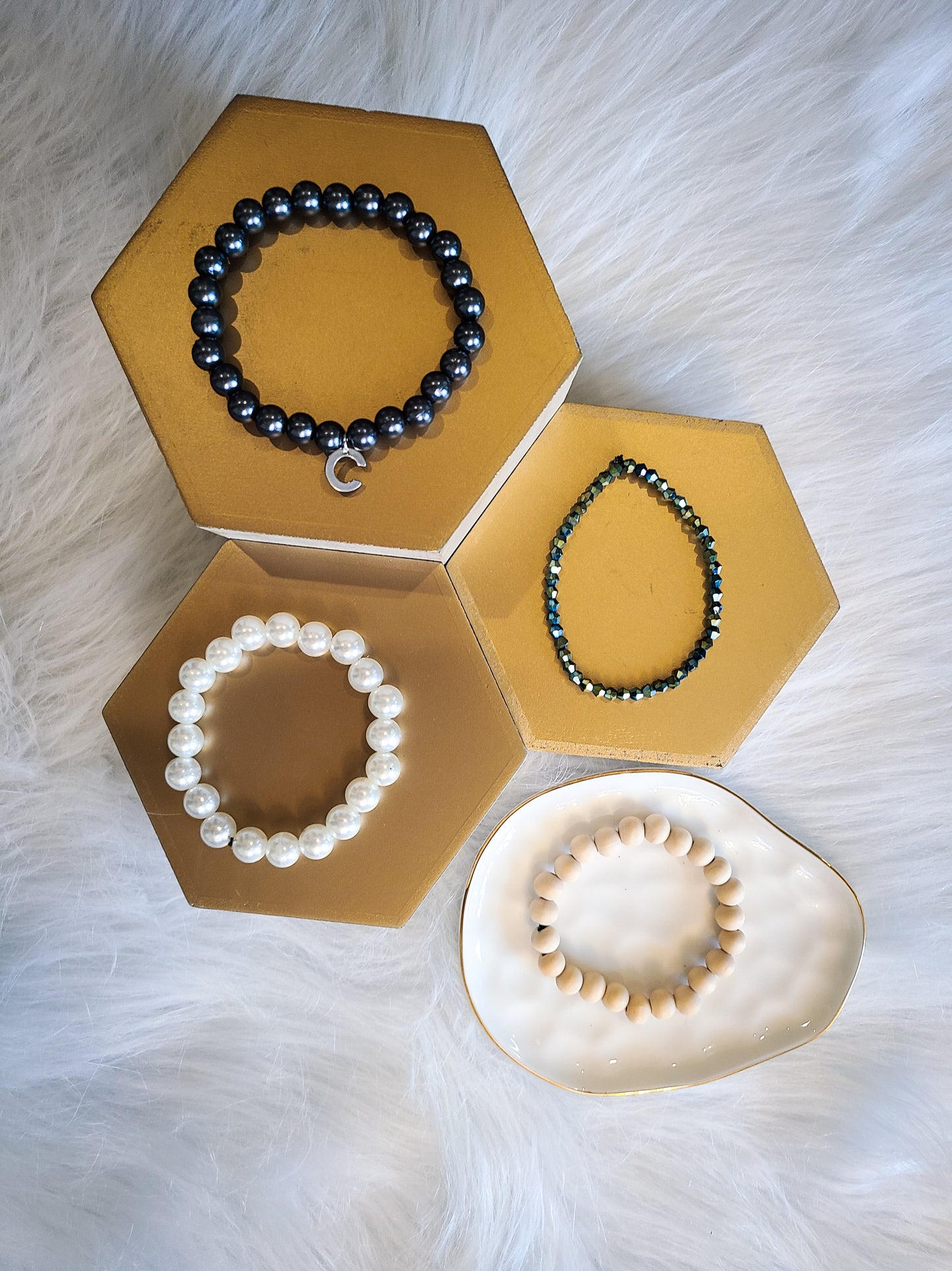 Custom Personalized Initial Mixed Media Bracelet Gift Set