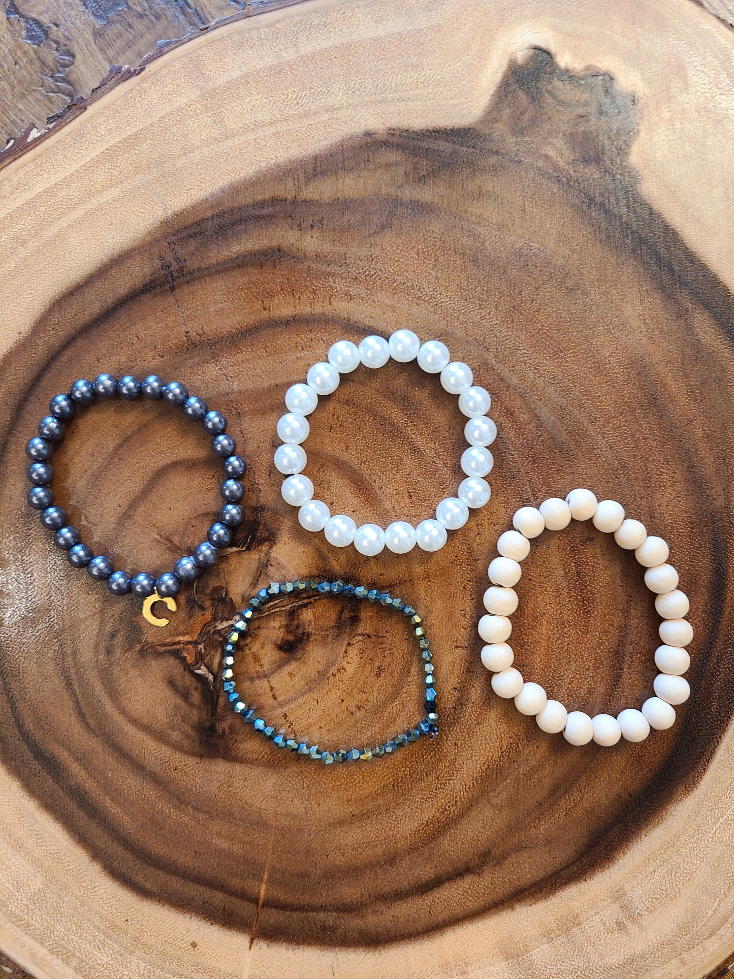 Custom Personalized Initial Mixed Media Bracelet Gift Set