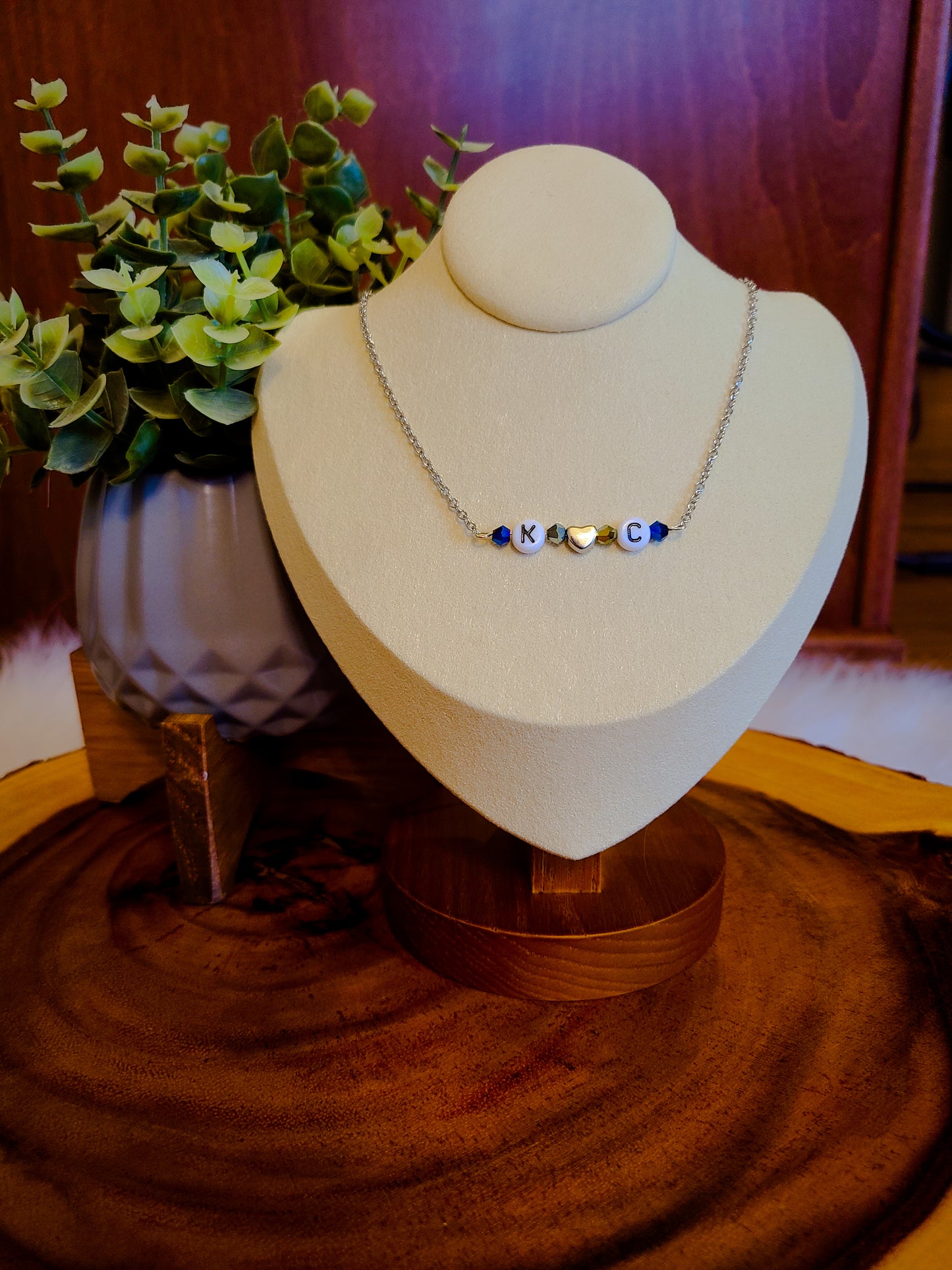 Best Friend or Couples Custom Personalized Beaded Bar Chain Initial Necklace