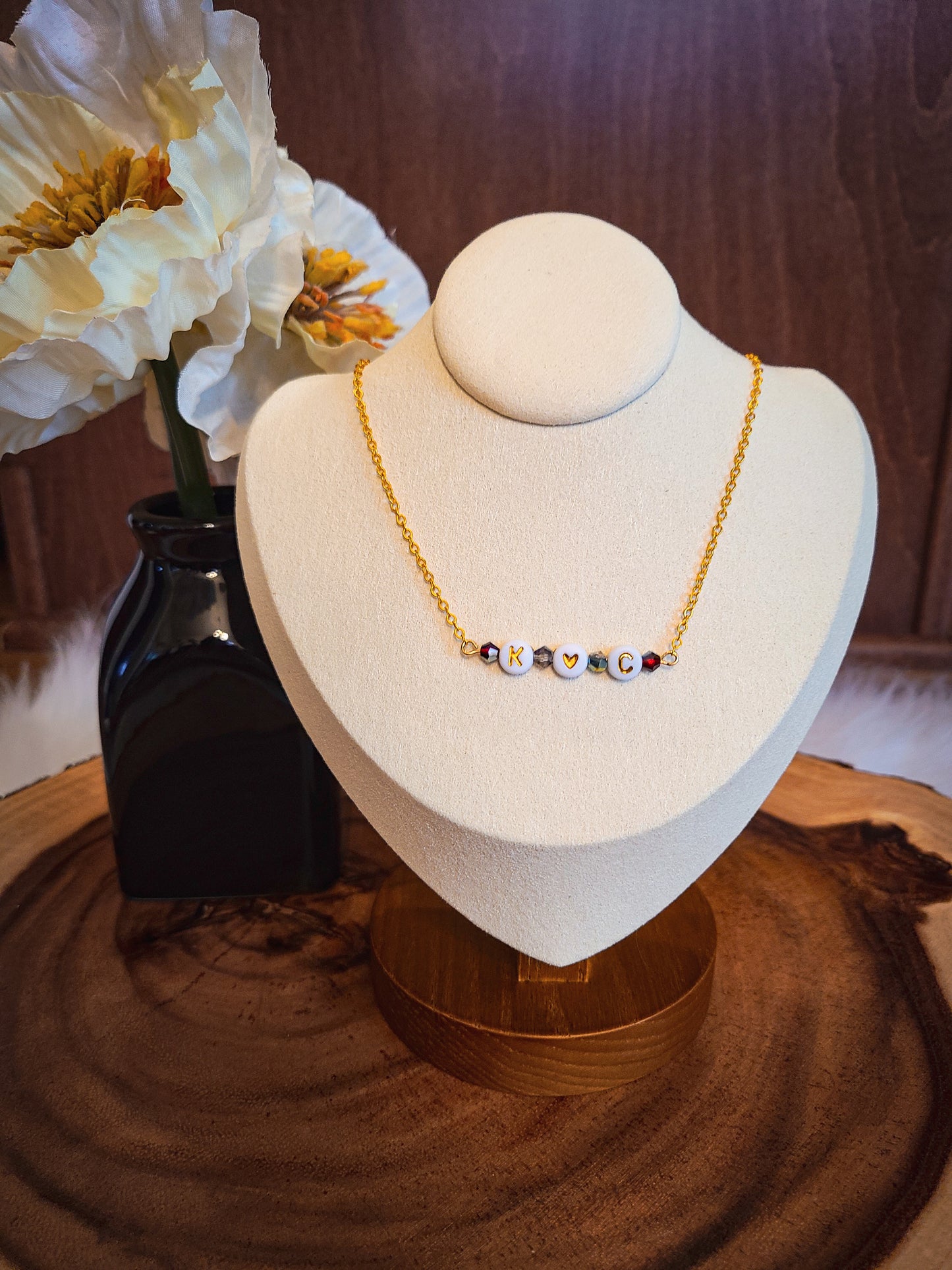 Best Friend or Couples Custom Personalized Beaded Bar Chain Initial Necklace