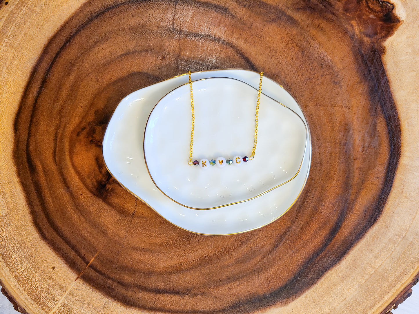 Best Friend or Couples Custom Personalized Beaded Bar Chain Initial Necklace