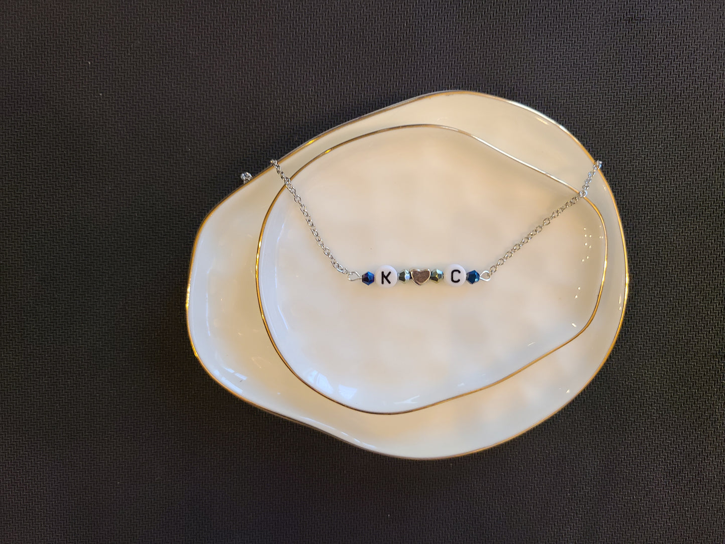 Best Friend or Couples Custom Personalized Beaded Bar Chain Initial Necklace