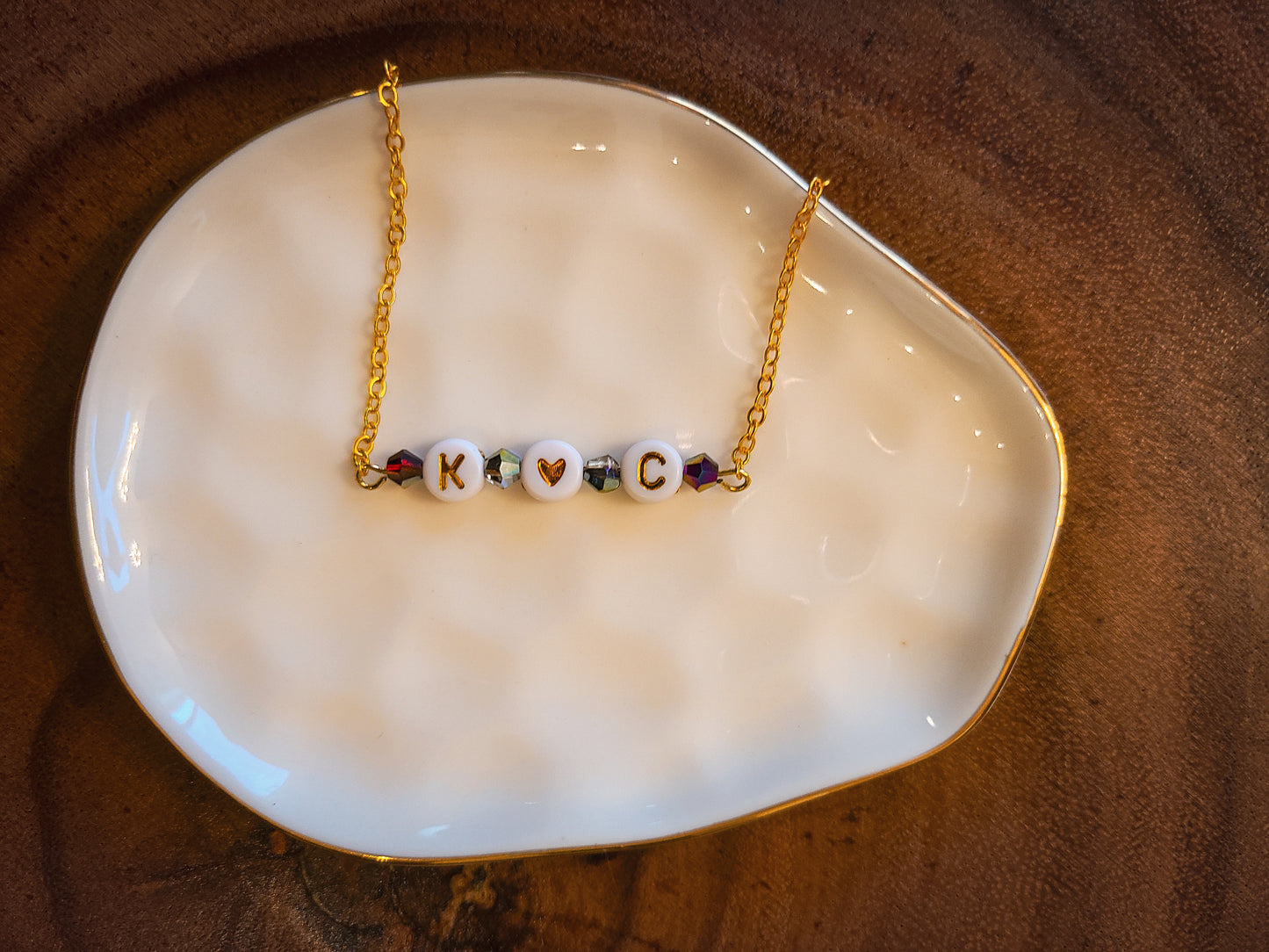 Best Friend or Couples Custom Personalized Beaded Bar Chain Initial Necklace