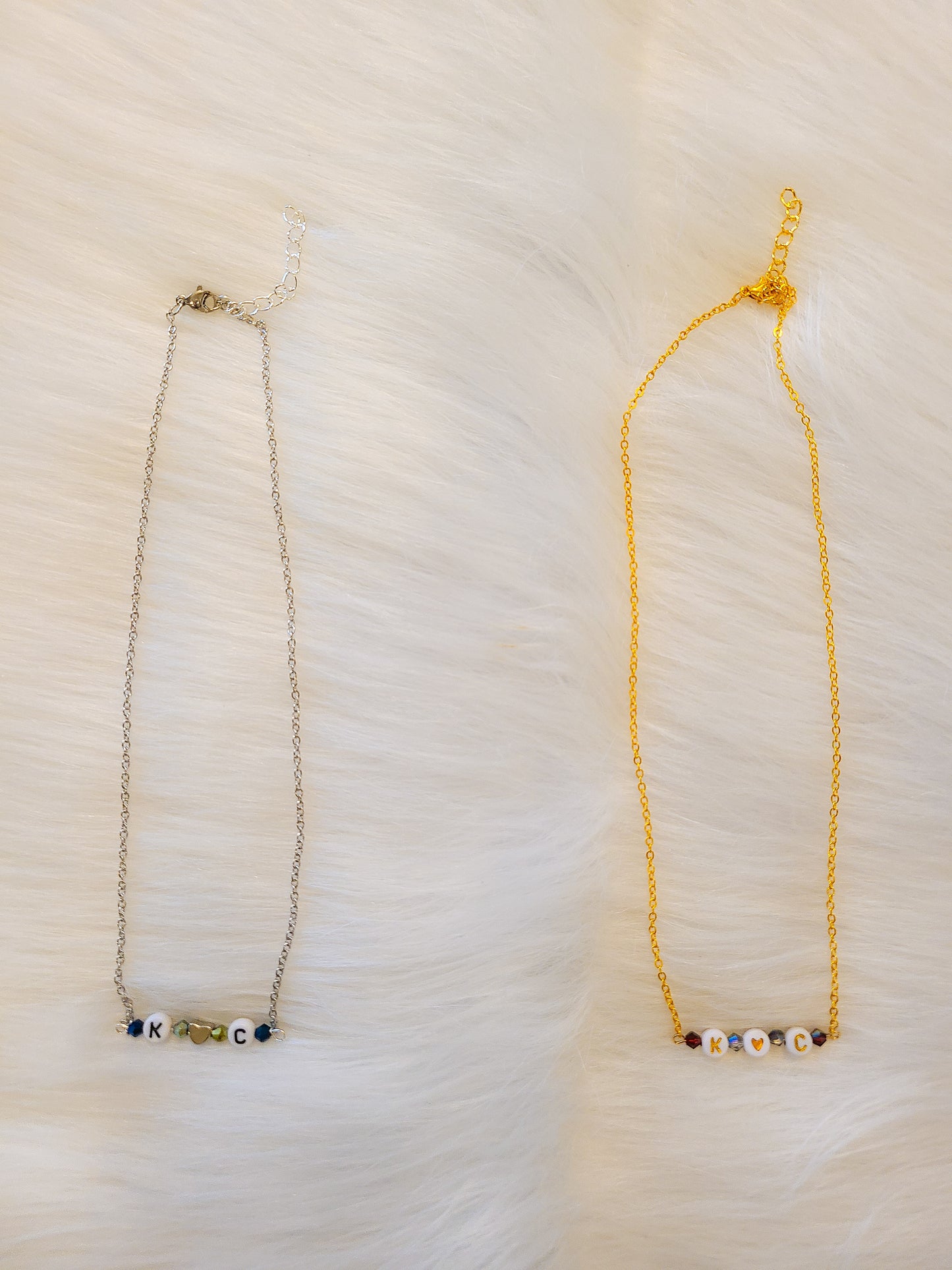 Best Friend or Couples Custom Personalized Beaded Bar Chain Initial Necklace