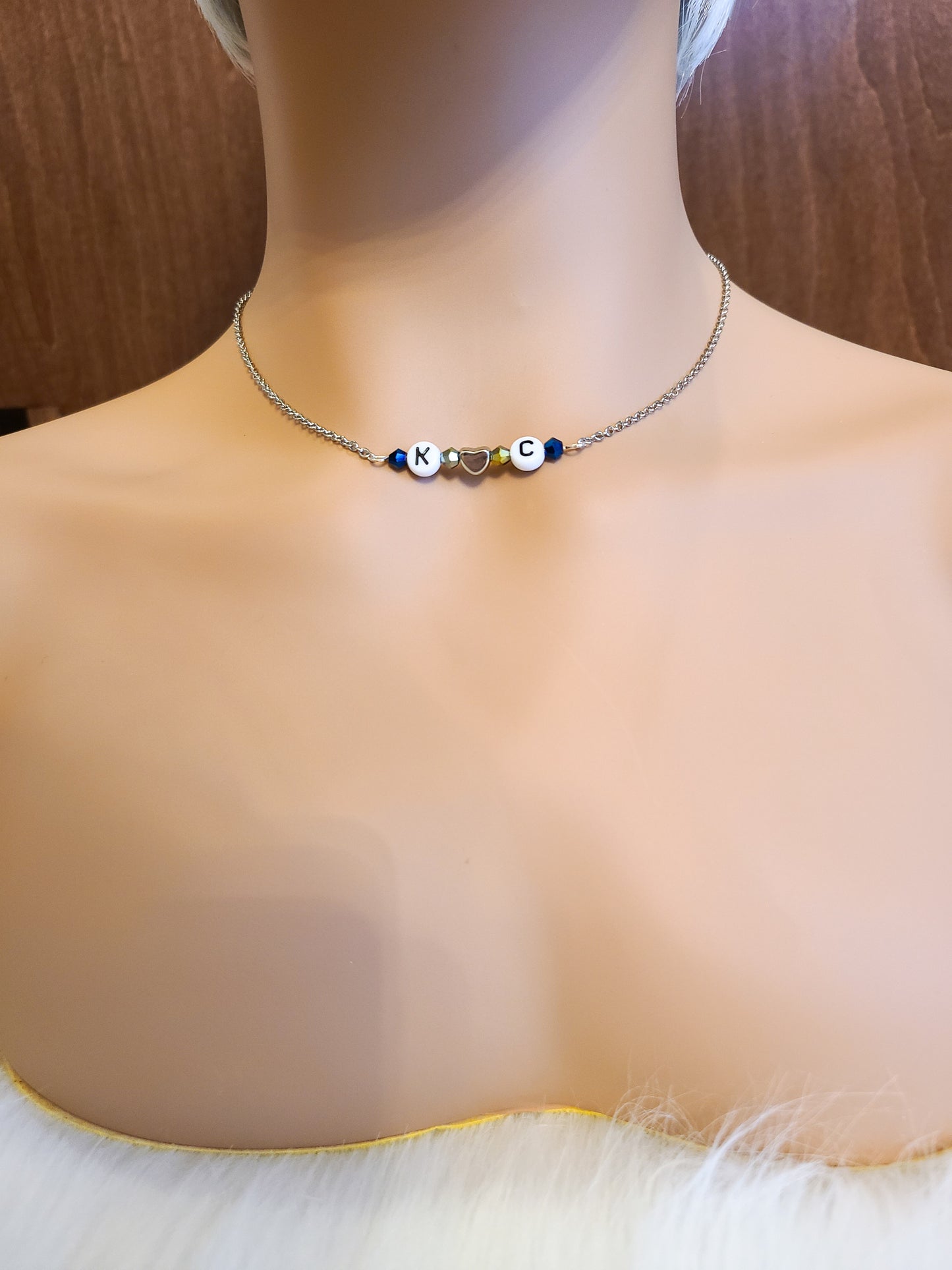 Best Friend or Couples Custom Personalized Beaded Bar Chain Initial Necklace