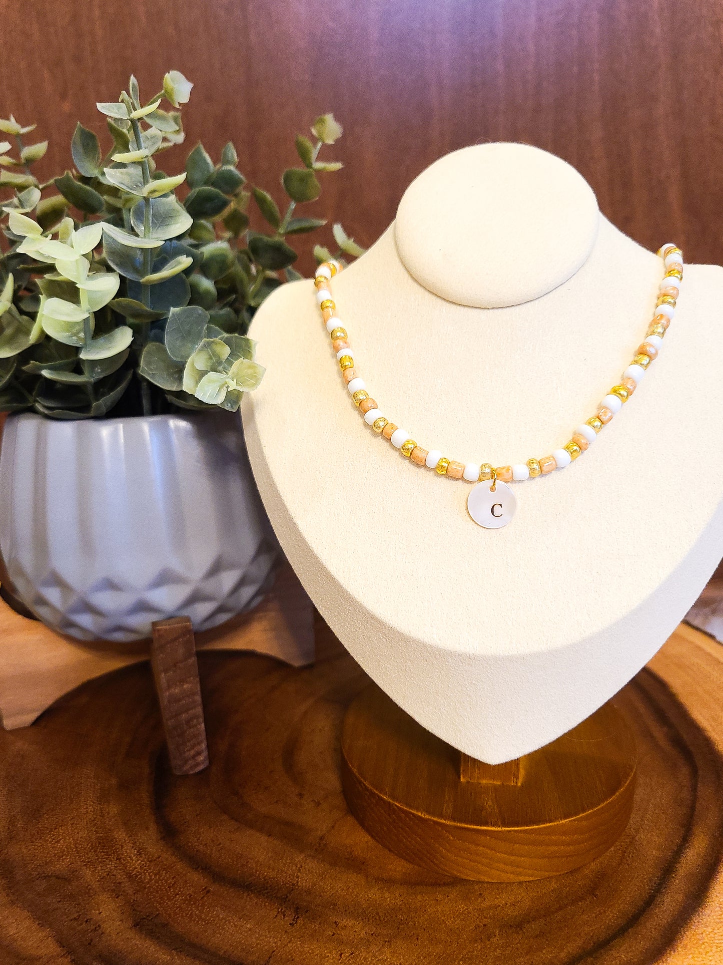 Custom Personalized Gold Initial Seed Bead Choker Necklace