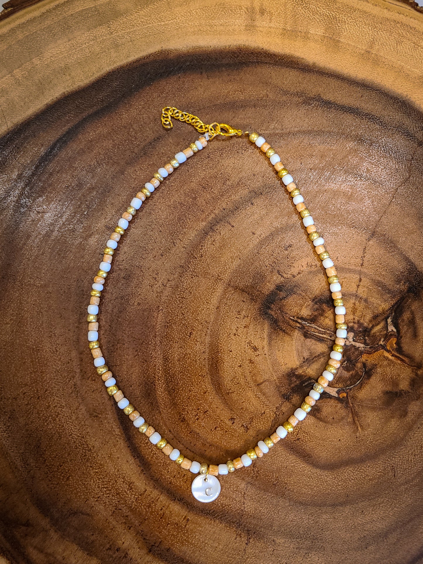 Custom Personalized Gold Initial Seed Bead Choker Necklace