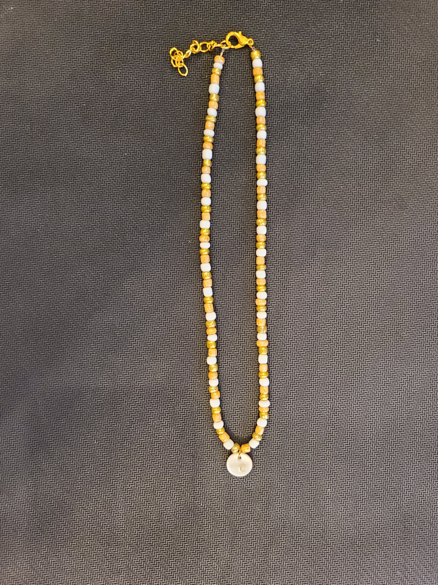 Custom Personalized Gold Initial Seed Bead Choker Necklace