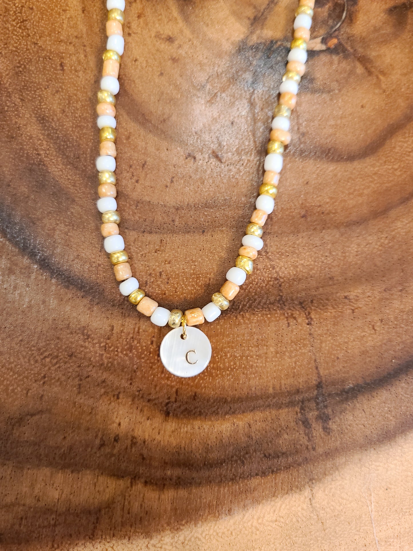Custom Personalized Gold Initial Seed Bead Choker Necklace