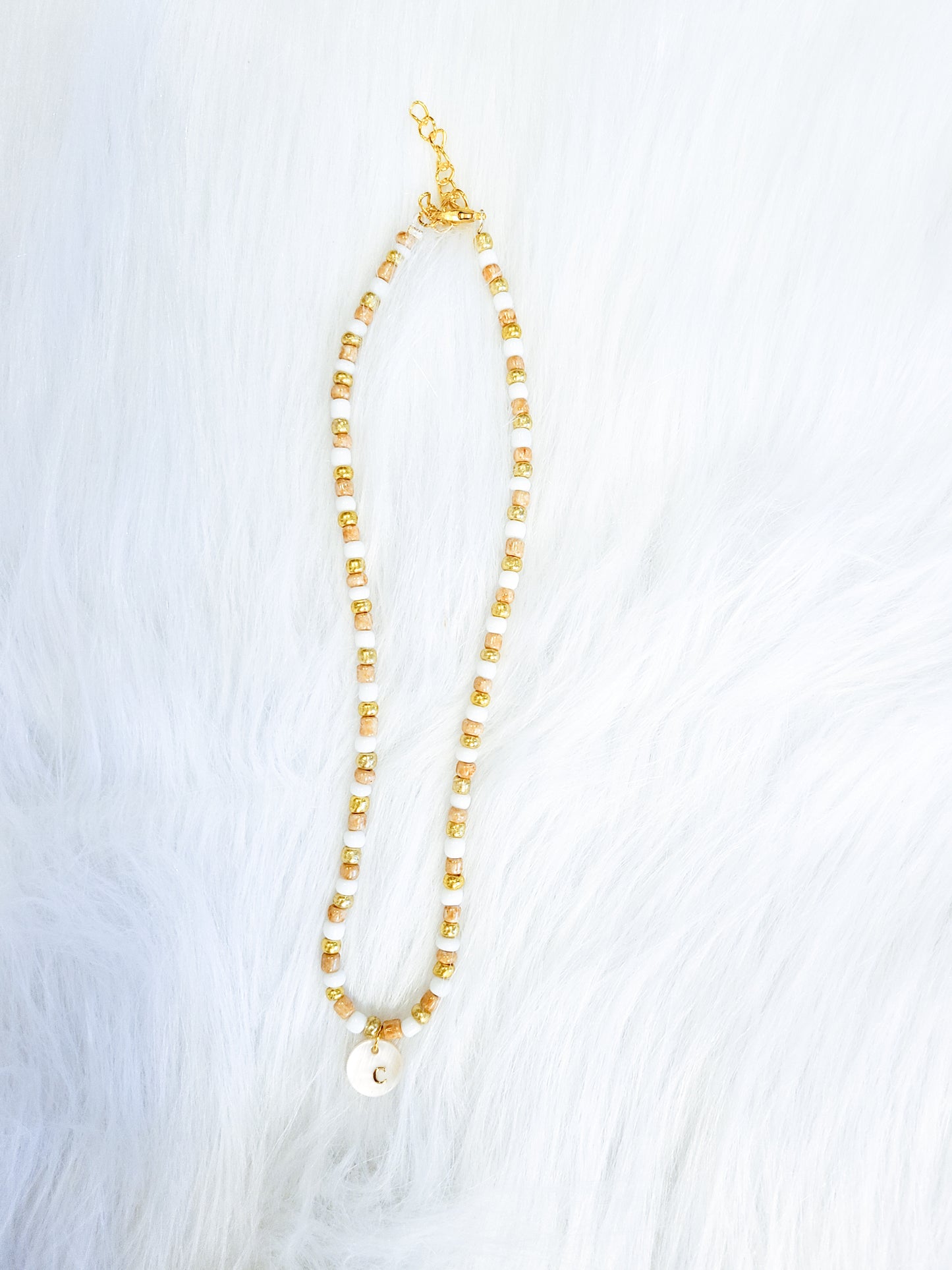 Custom Personalized Gold Initial Seed Bead Choker Necklace
