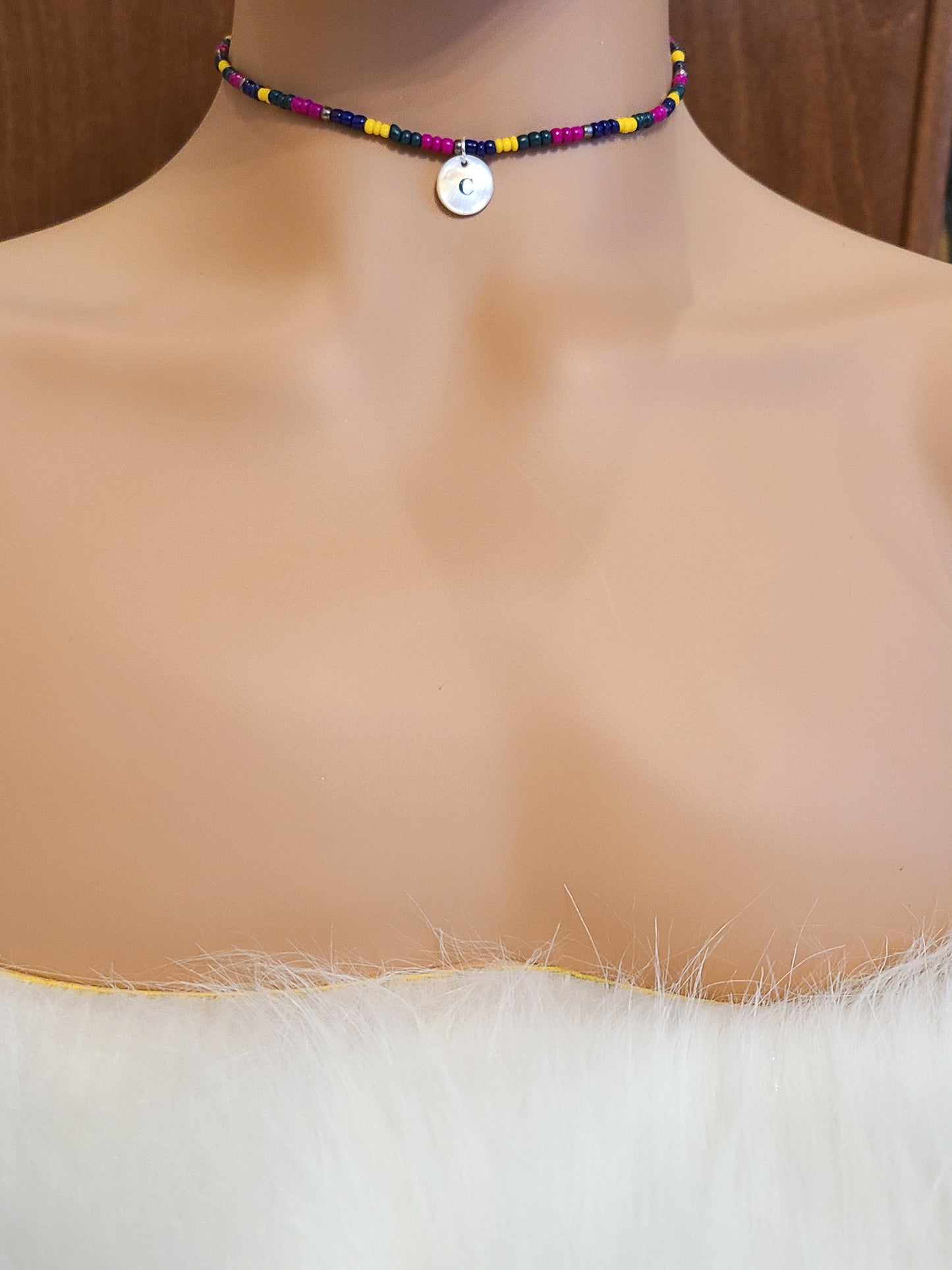 Custom Personalized Jewel Tone Seed Bead Choker Initial Necklace