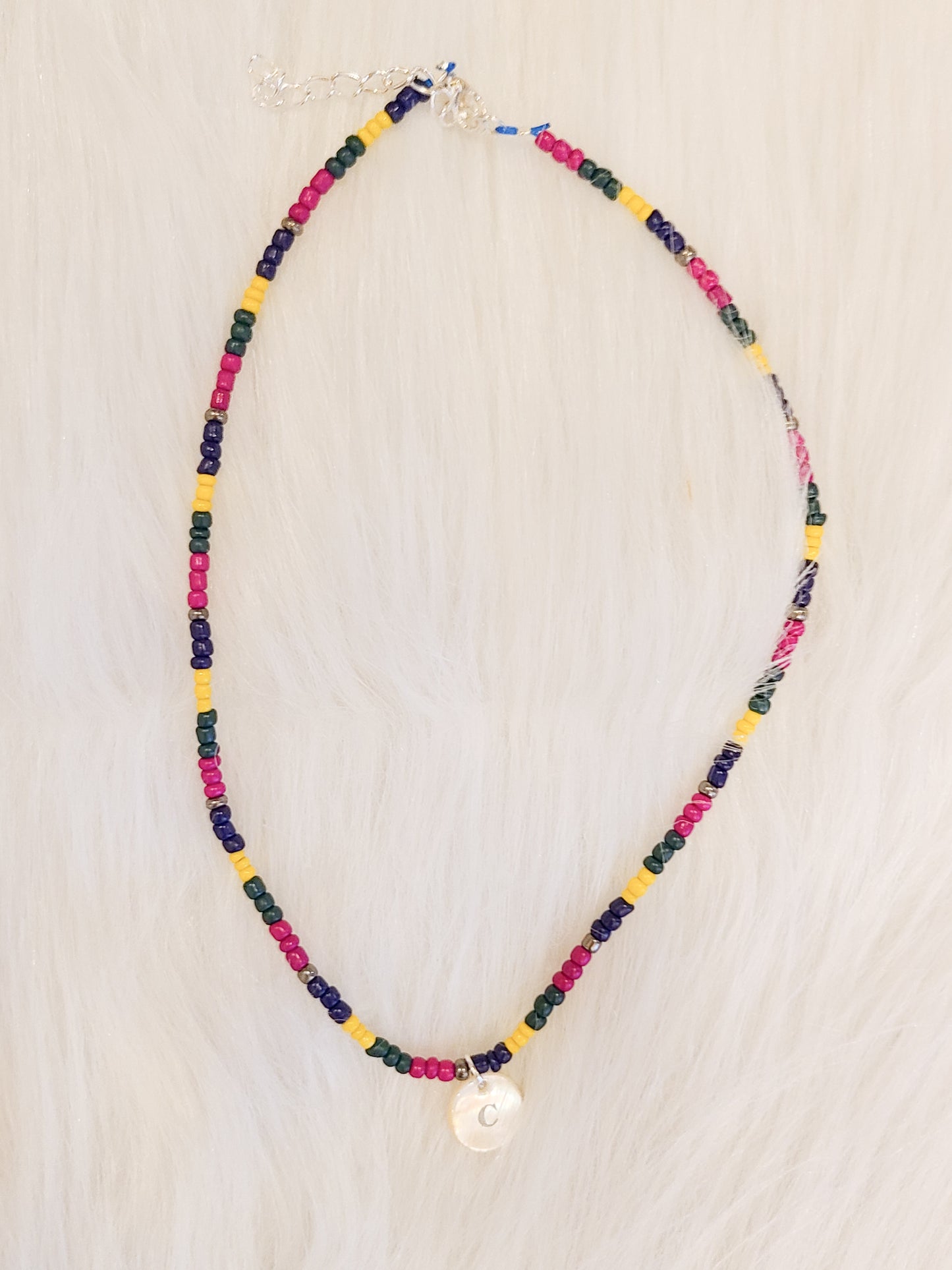 Custom Personalized Jewel Tone Seed Bead Choker Initial Necklace