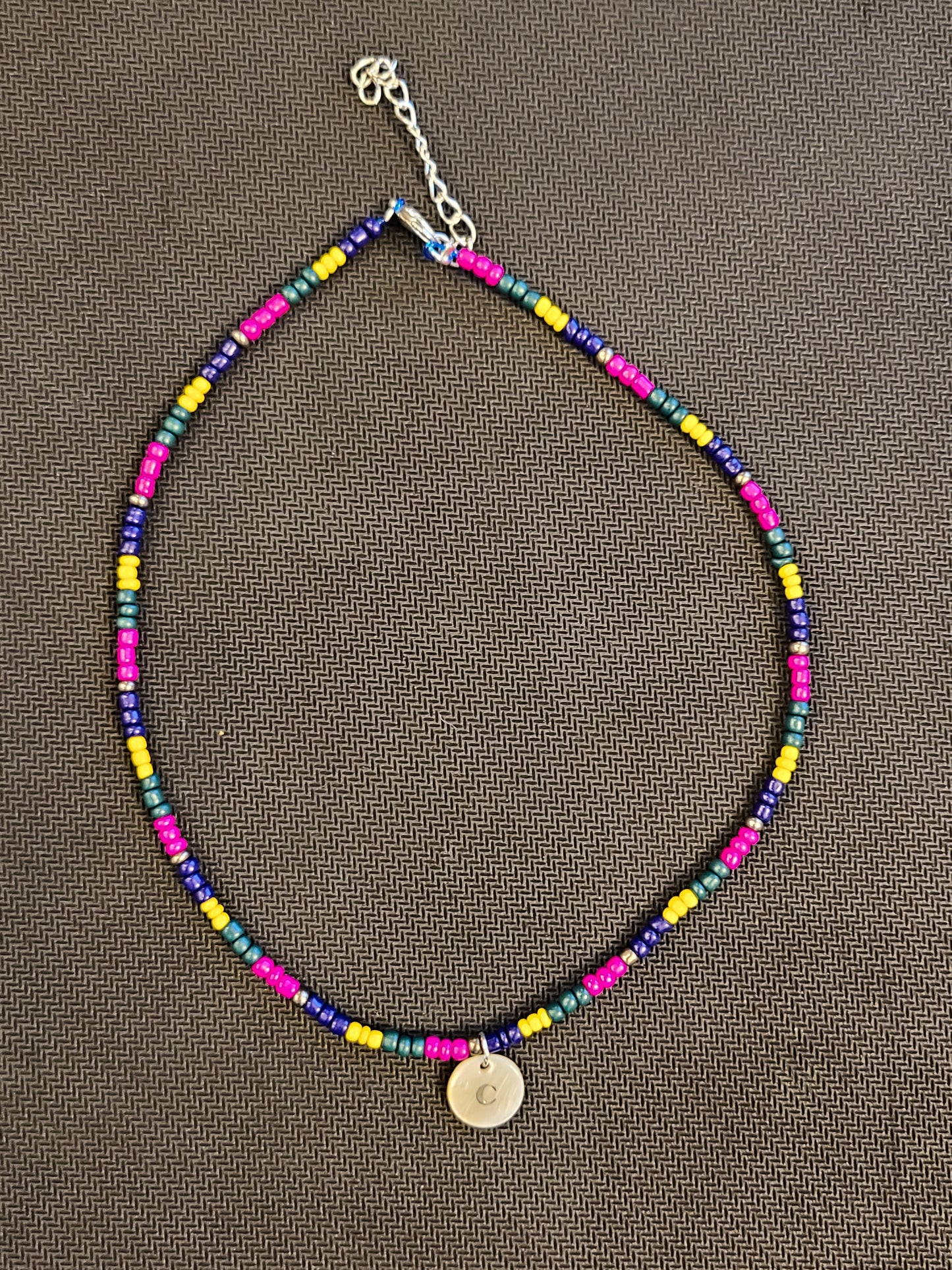 Custom Personalized Jewel Tone Seed Bead Choker Initial Necklace