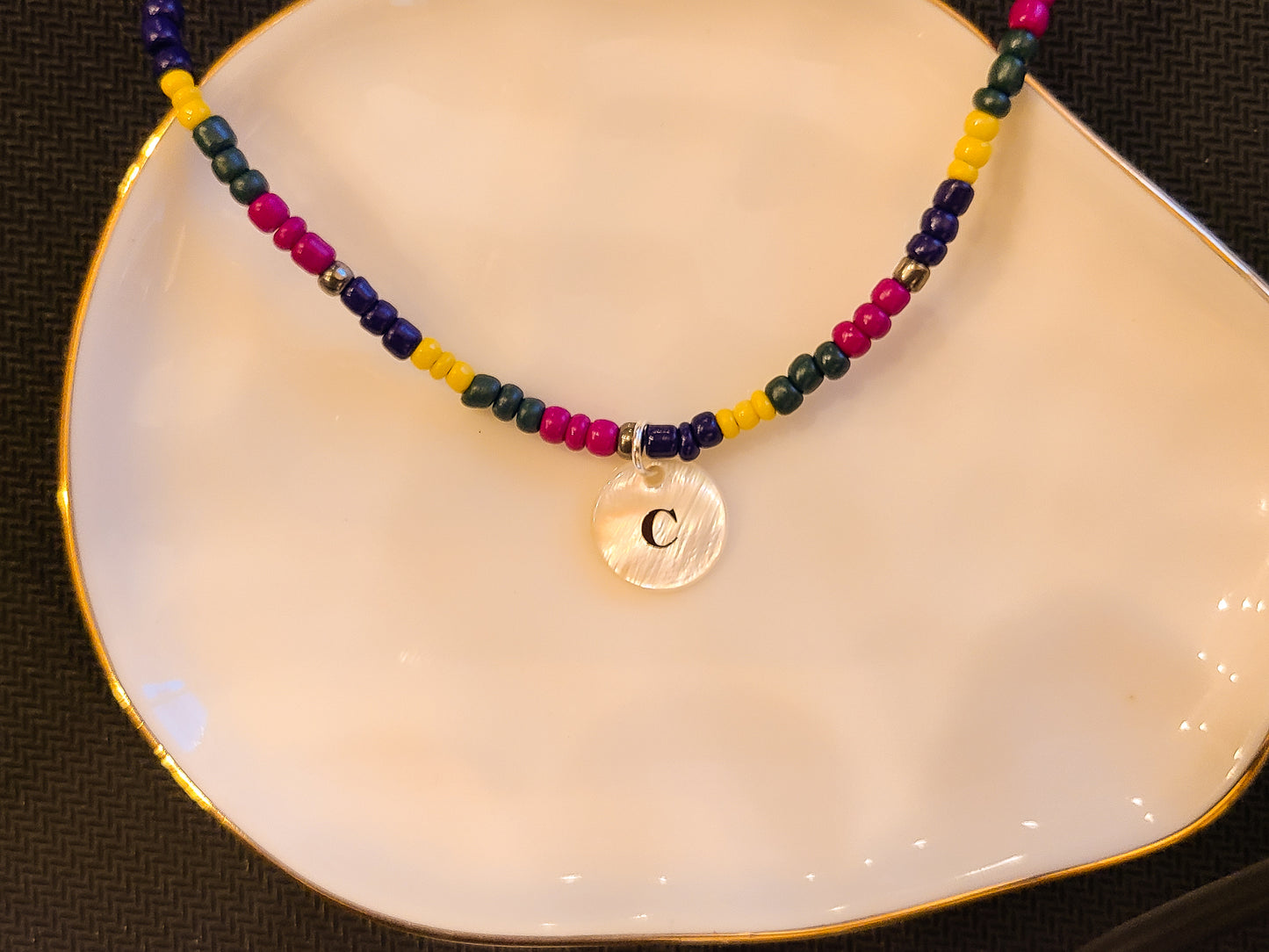 Custom Personalized Jewel Tone Seed Bead Choker Initial Necklace