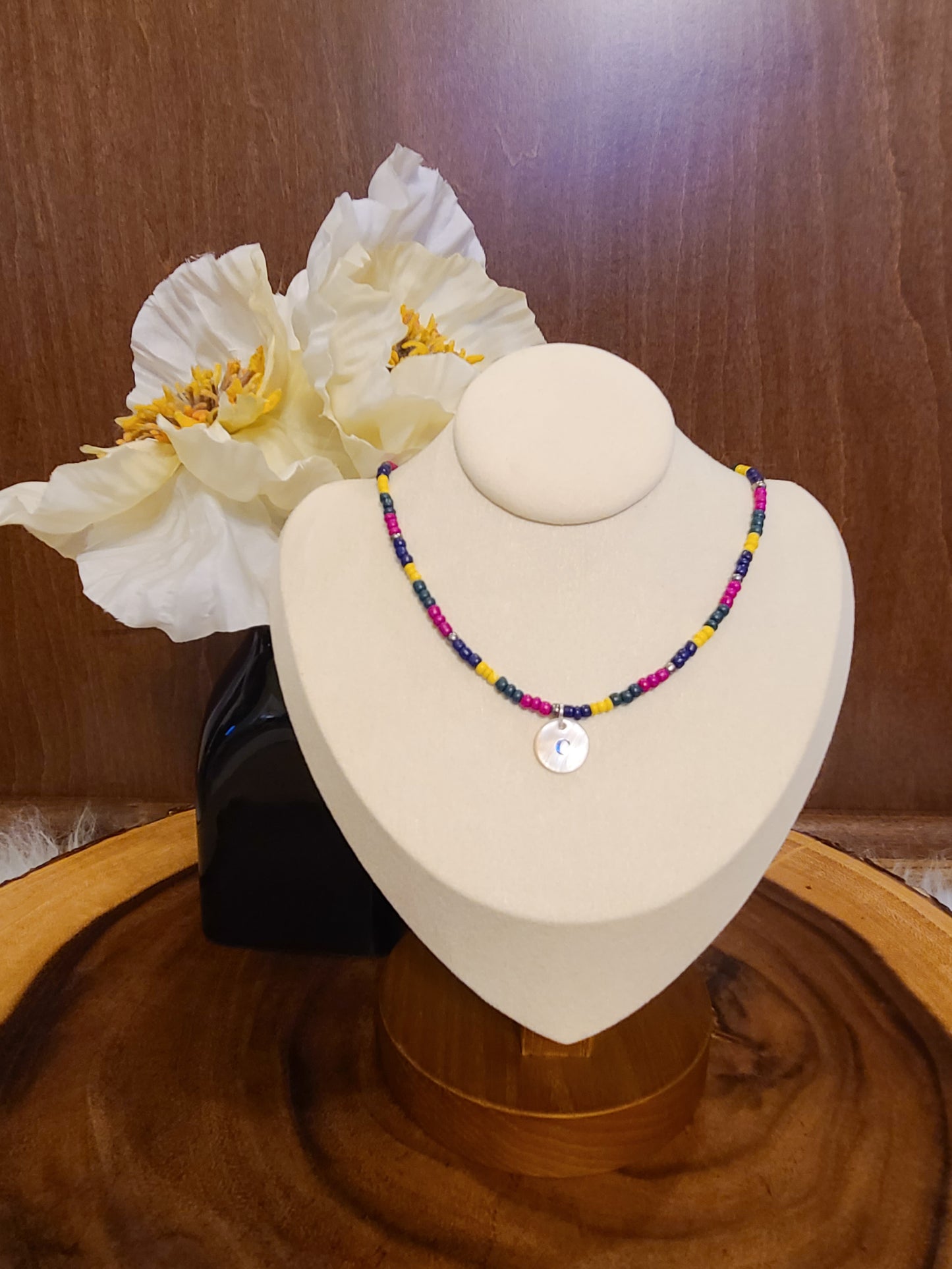 Custom Personalized Jewel Tone Seed Bead Choker Initial Necklace
