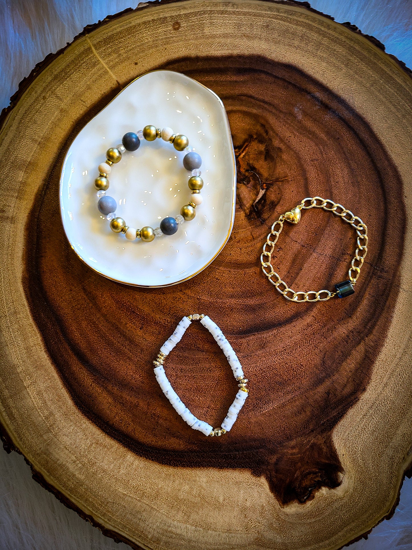 Neutral Tone Beaded Gold Chain Bracelet Set