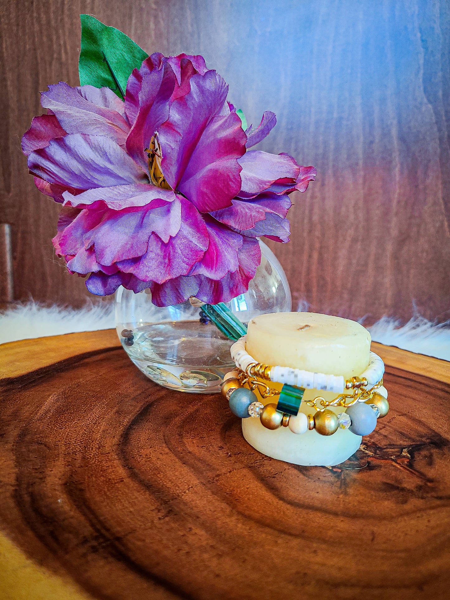 Neutral Tone Beaded Gold Chain Bracelet Set