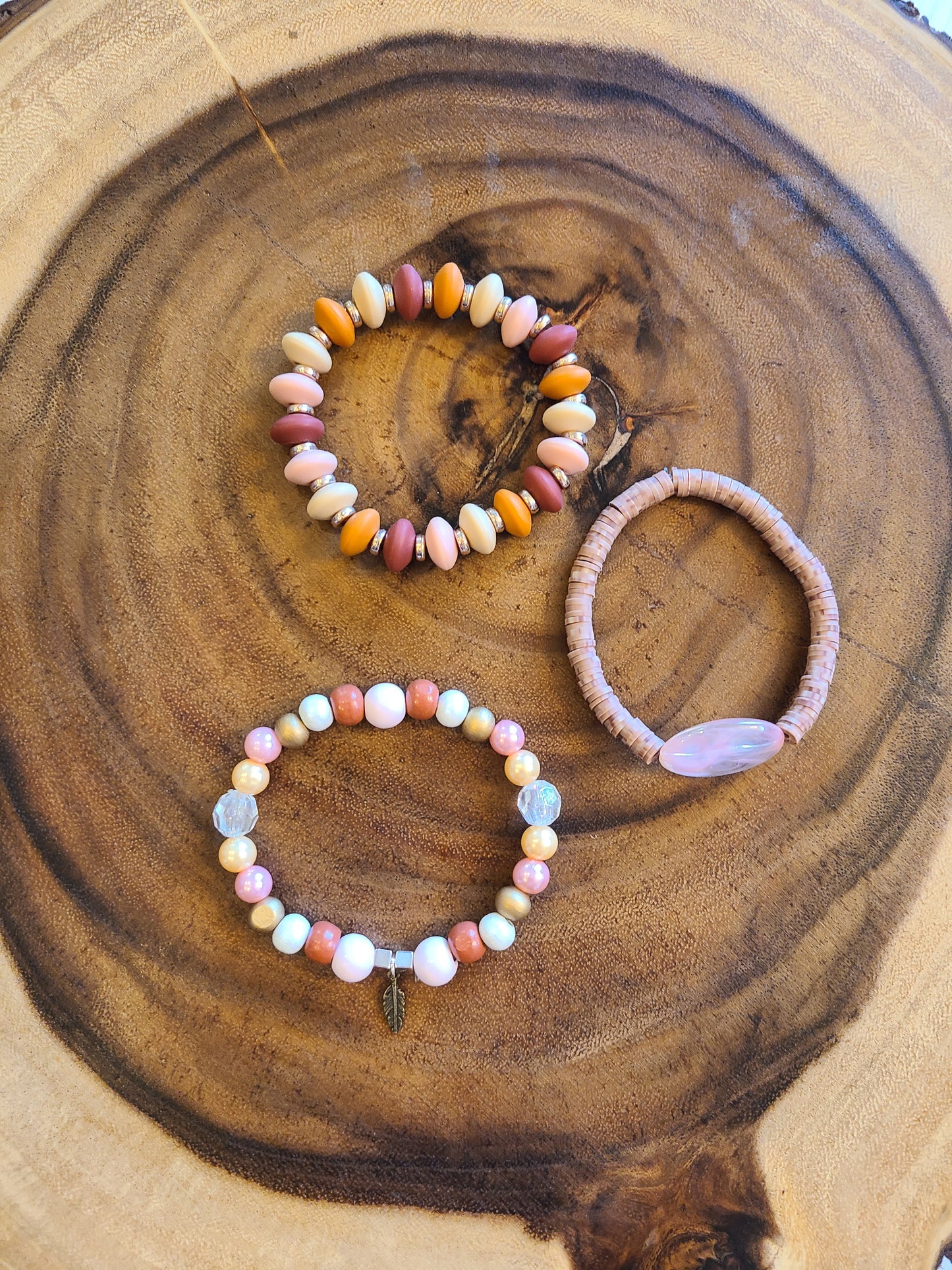 Pink and Copper Beaded Bracelet Set