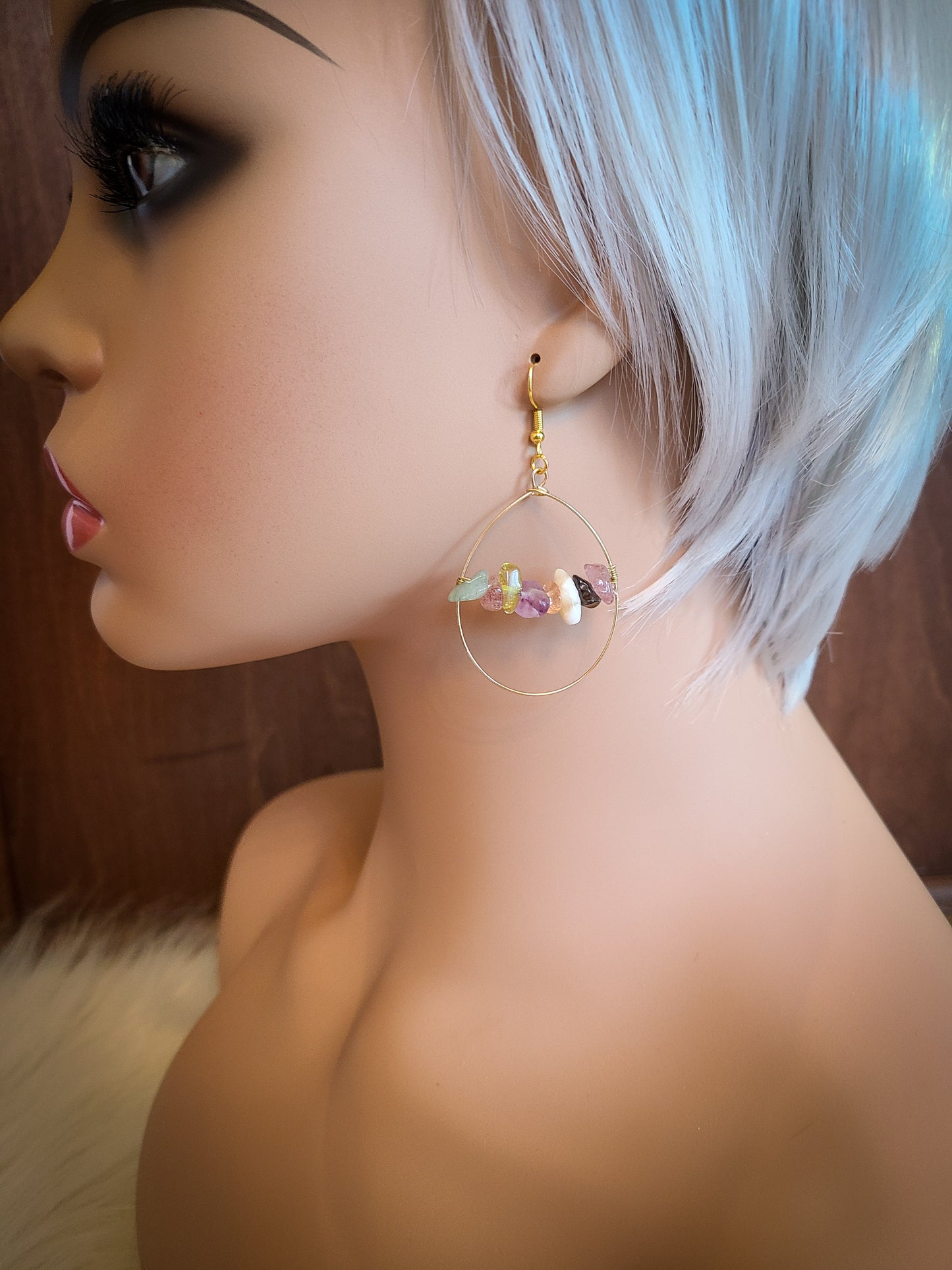Polished Stone Gold Teardrop Earrings