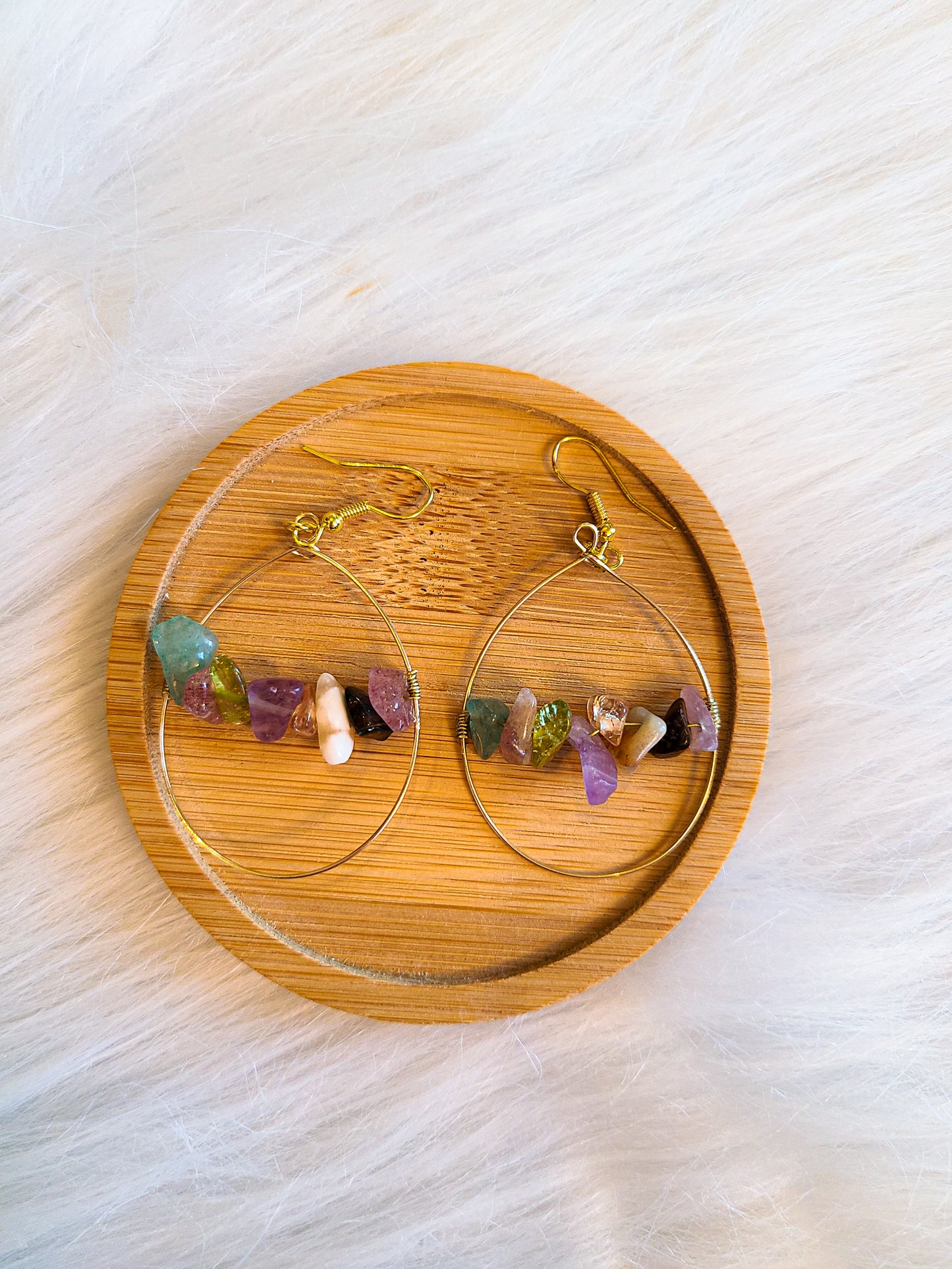 Polished Stone Gold Teardrop Earrings