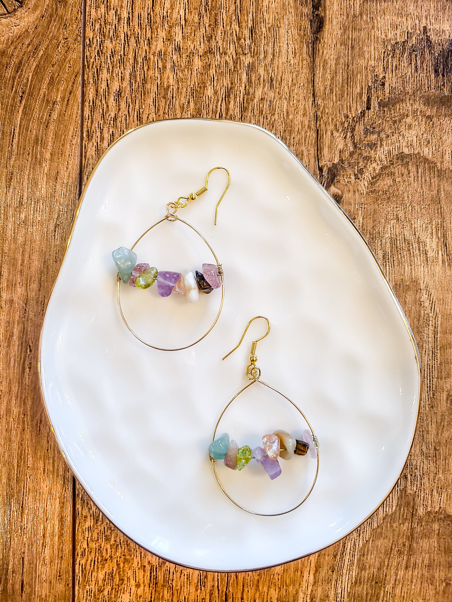 Polished Stone Gold Teardrop Earrings