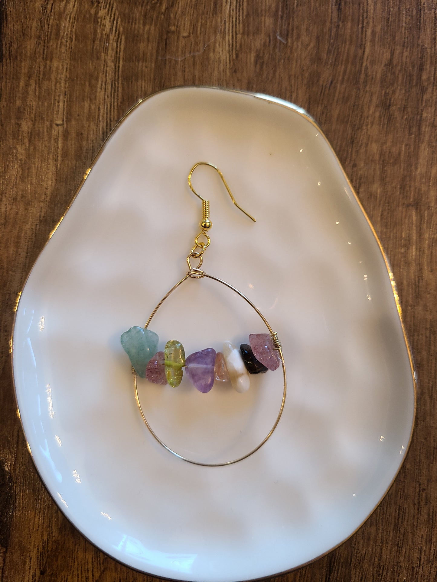 Polished Stone Gold Teardrop Earrings