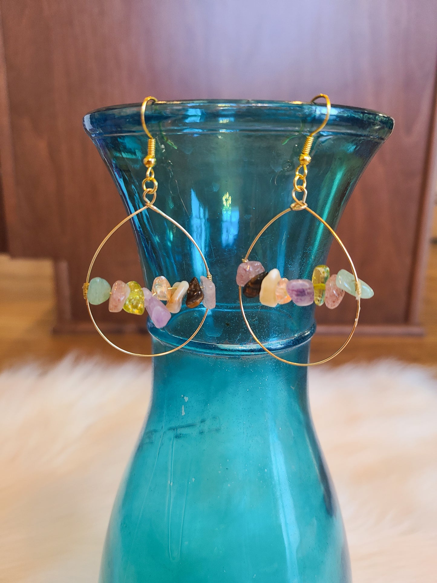 Polished Stone Gold Teardrop Earrings