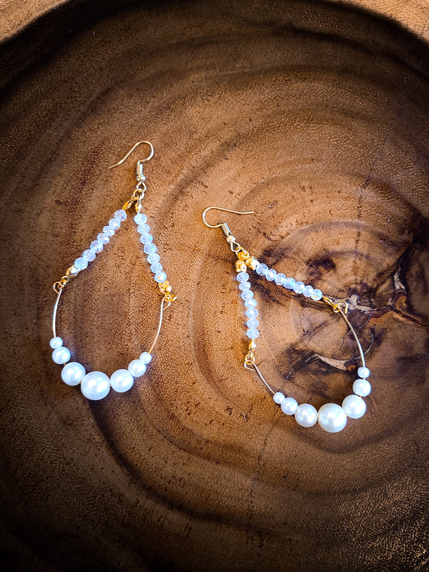 Pearl and Crystal Gold Chandelier Earrings