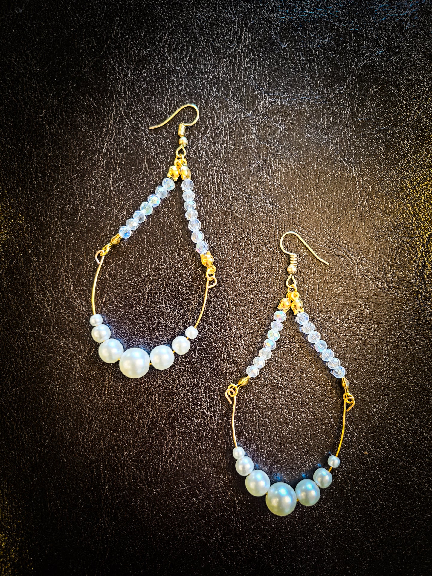 Pearl and Crystal Gold Chandelier Earrings