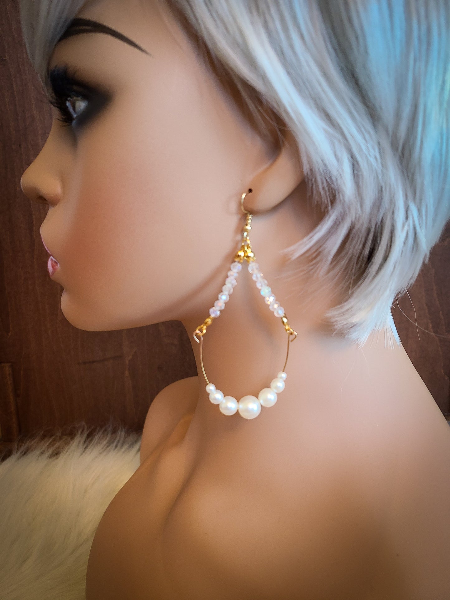 Pearl and Crystal Gold Chandelier Earrings