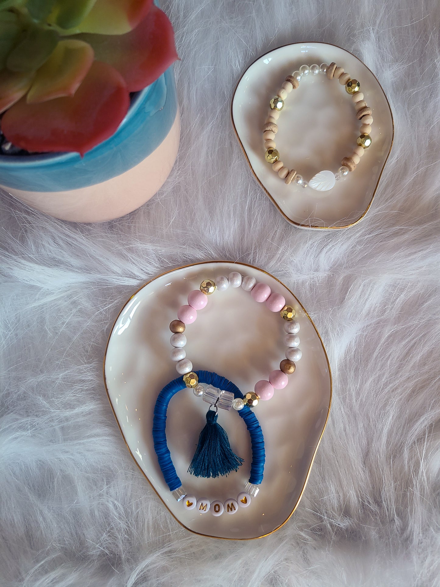 Blue Tassel Beaded Mom Bracelet Gift Set