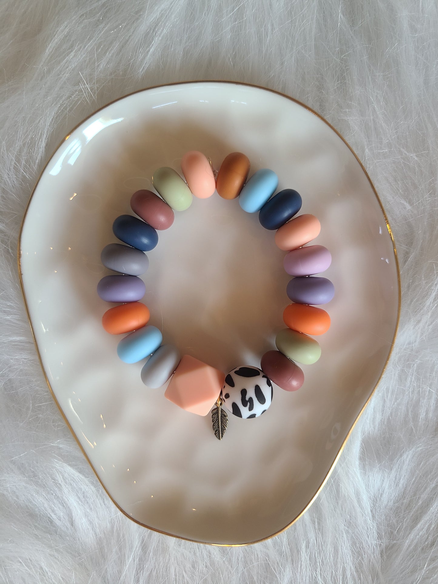 Mixed Media Multicolor Silicone Bead Bracelet and Necklace Set
