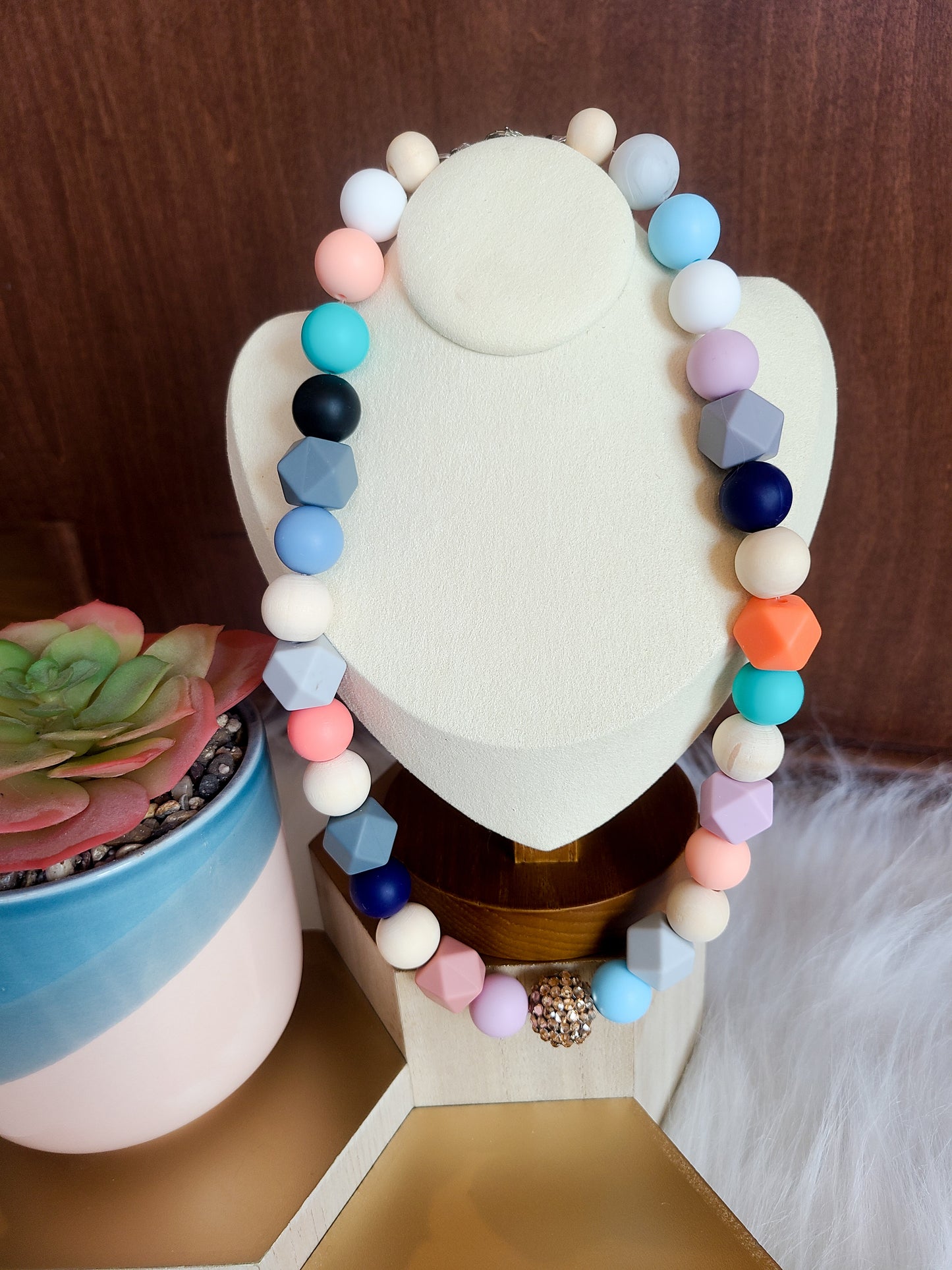 Sparkling Silicone Bead Bracelet and Necklace Set