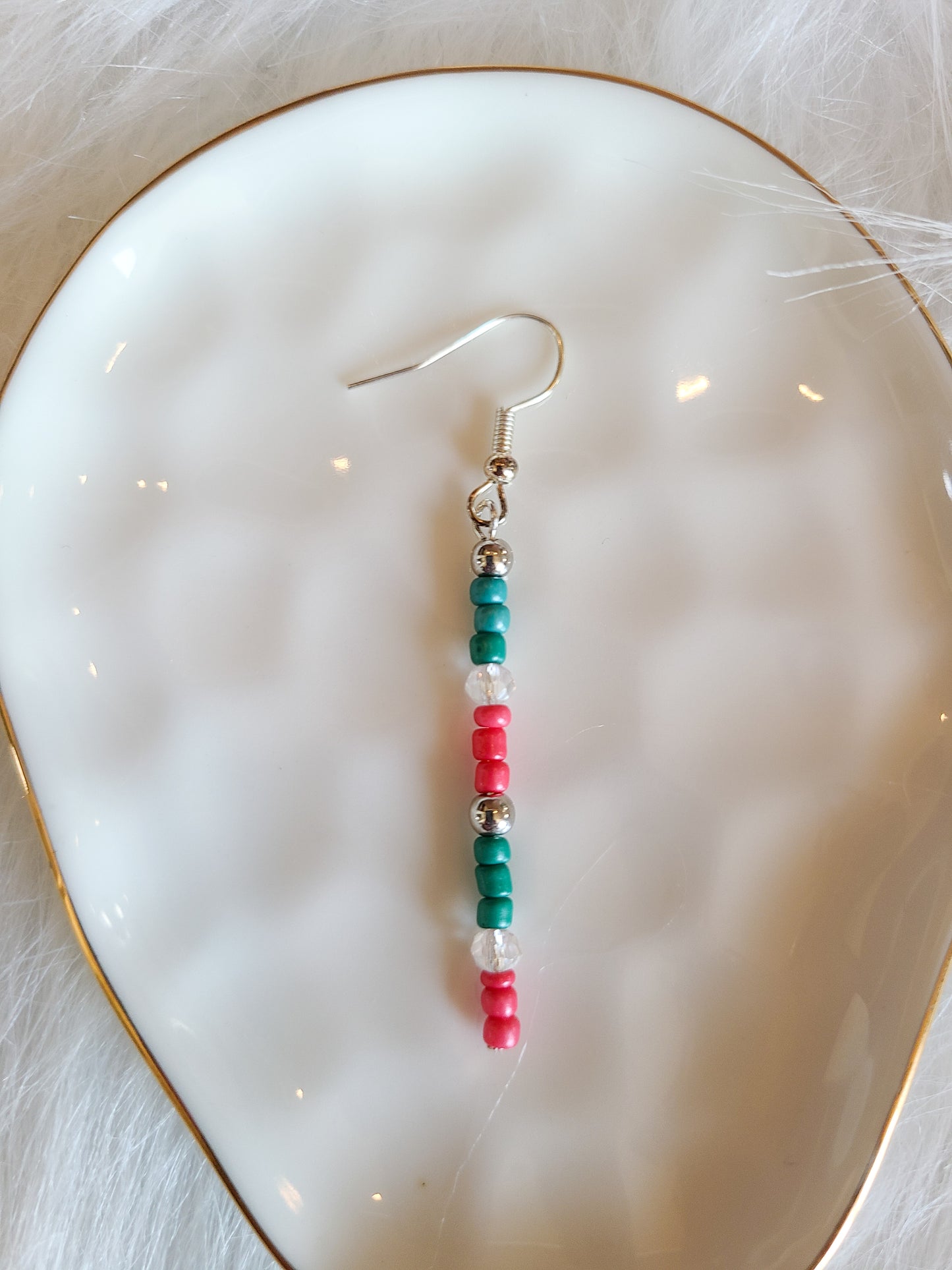 Teal and Coral Seed Bead Bar Earrings